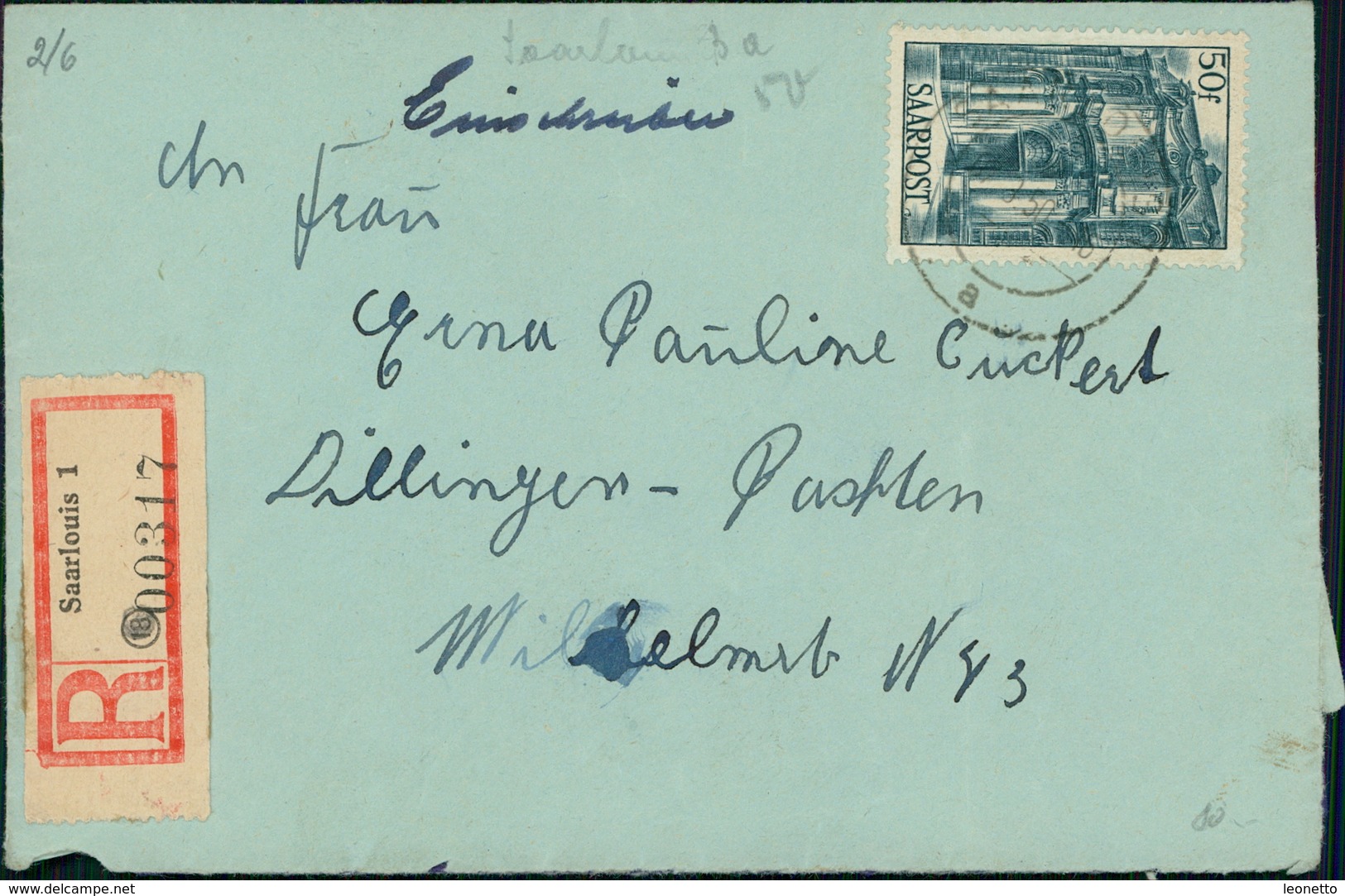 Saarland Bedarfsbrief Michel 251 O Saarlouis A Nach Dillingen D, Umschlag In Schlechter Erhaltung (12-229) - Cartas & Documentos