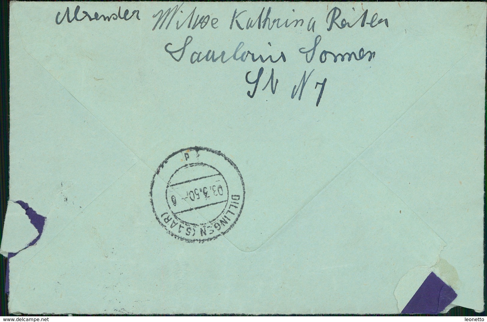 Saarland Bedarfsbrief Michel 251 O Saarlouis A Nach Dillingen D, Umschlag In Schlechter Erhaltung (12-229) - Storia Postale