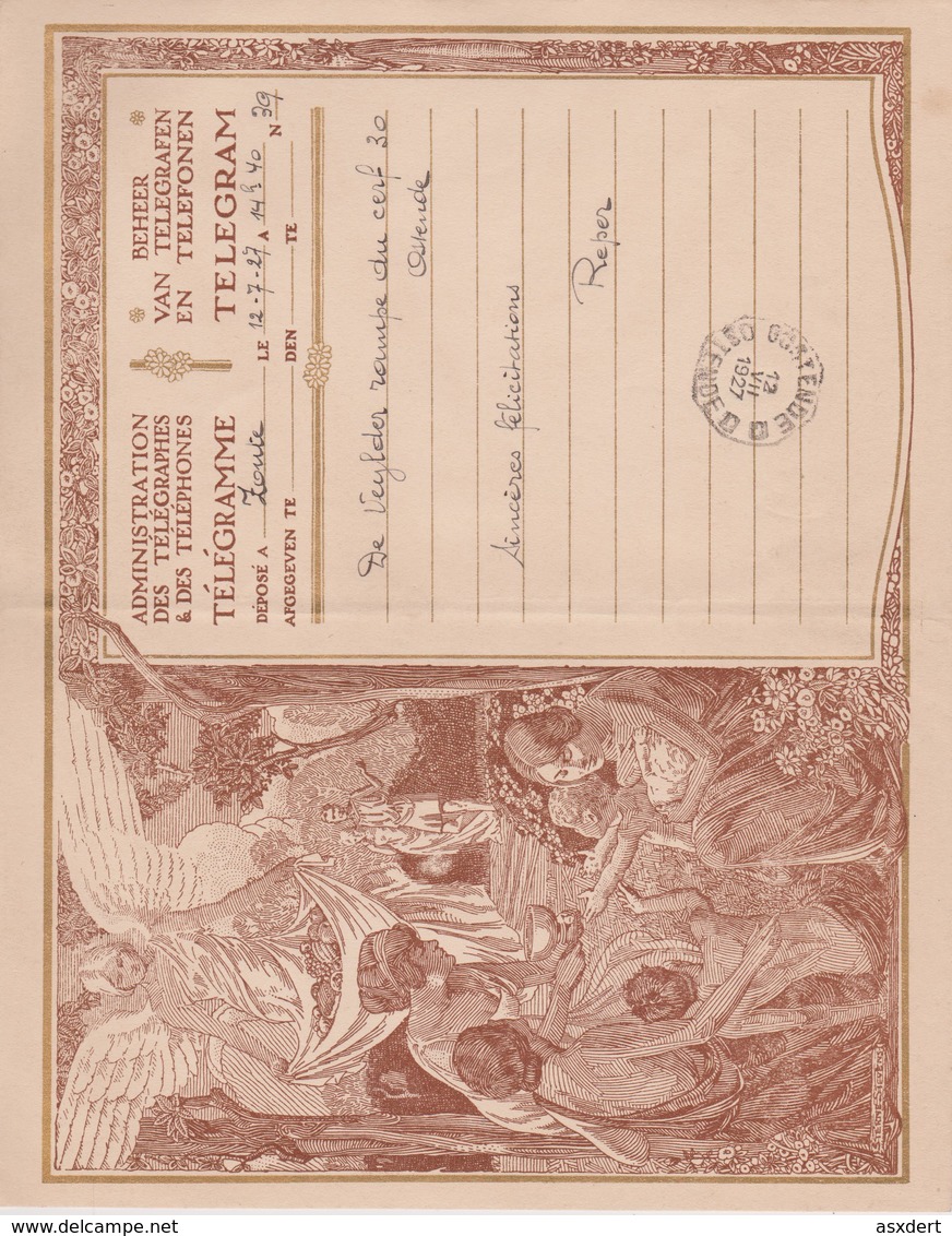 Huwelijk Mariage Administration TELEGRAM  N°2 Télégramme Déposé: ZOUTE 1927 Rampe Du Cerf 30 OSTENDE - Telegrams