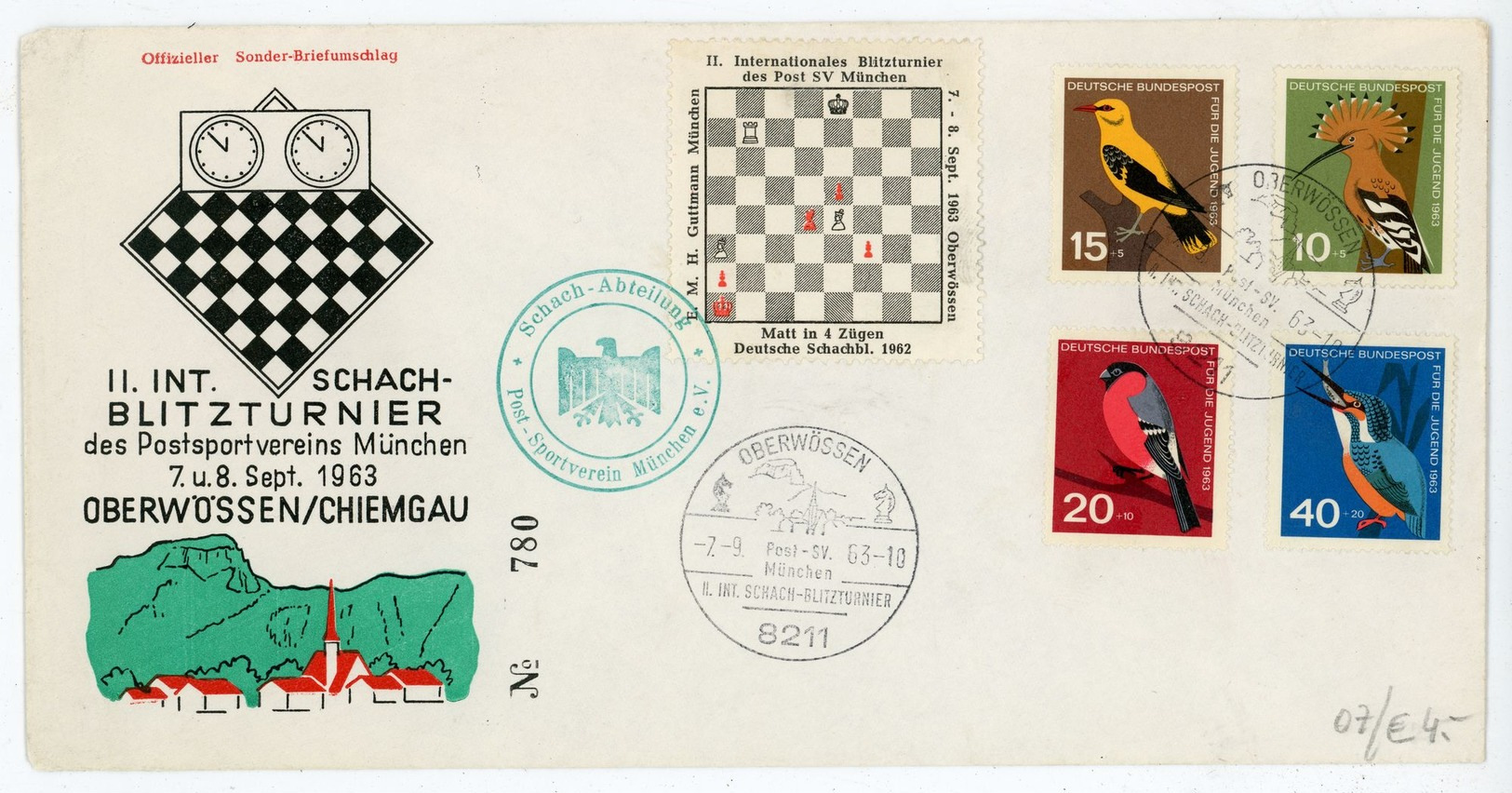 Internationales Schach Blitz Turnier"OBERWÖSSEN" Sonderstempel + Umschlag 1963 - Sonstige & Ohne Zuordnung