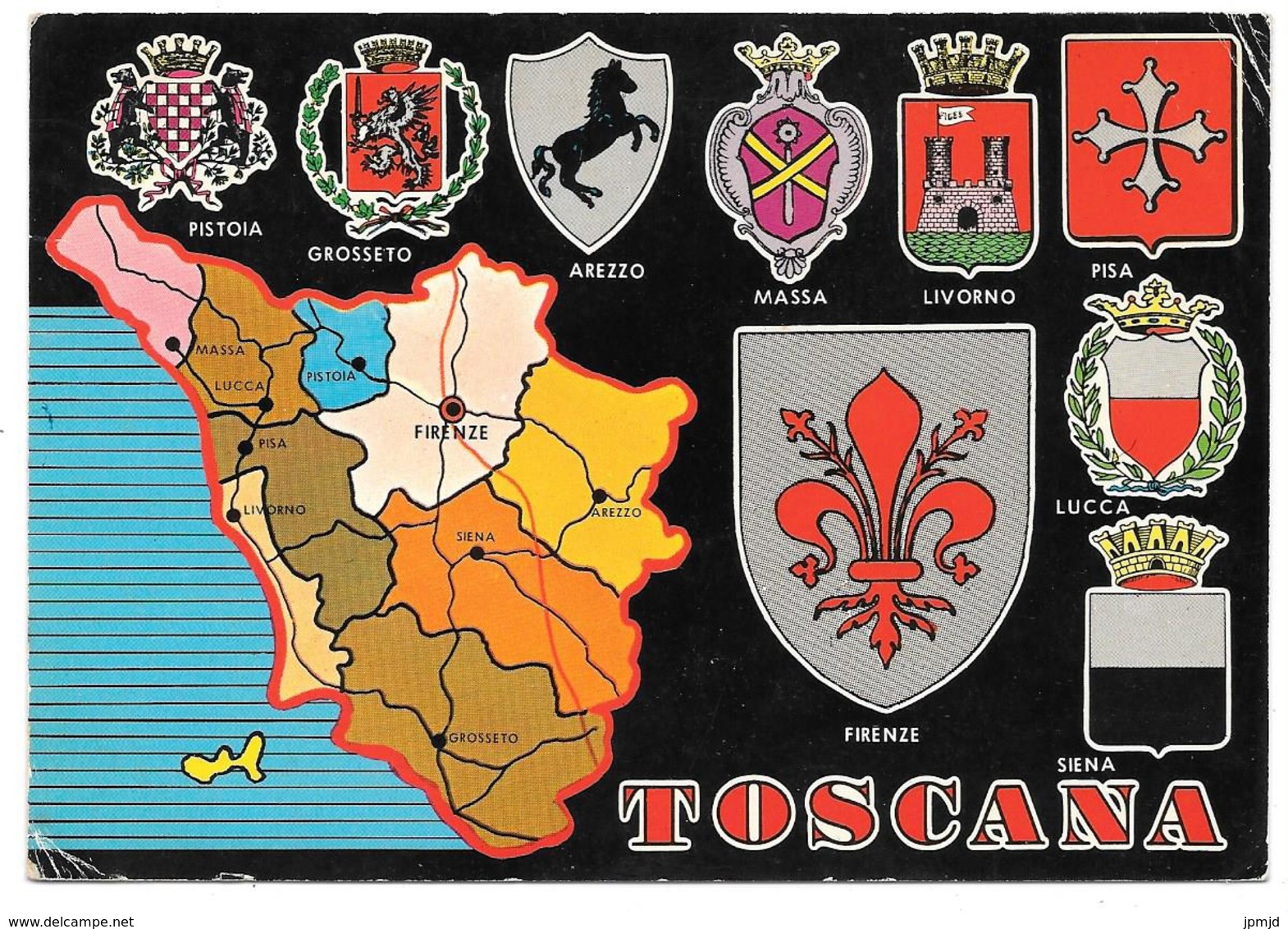 TOSCANA - Carte Géographique Administrative Et Blasons: Firenze, Pistoia, Grosseto, Arezzo, Massa, Livorno, Pisa, Lucca - Autres & Non Classés