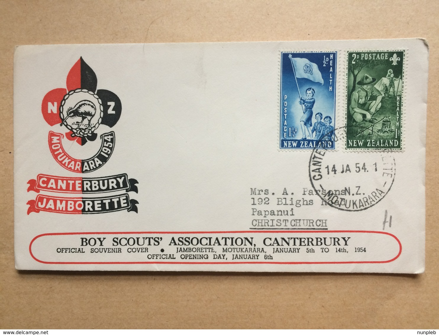 NEW ZEALAND 1954 Scout Cover - Canterbury Jamborette - Canterbury - Motukarara - Covers & Documents