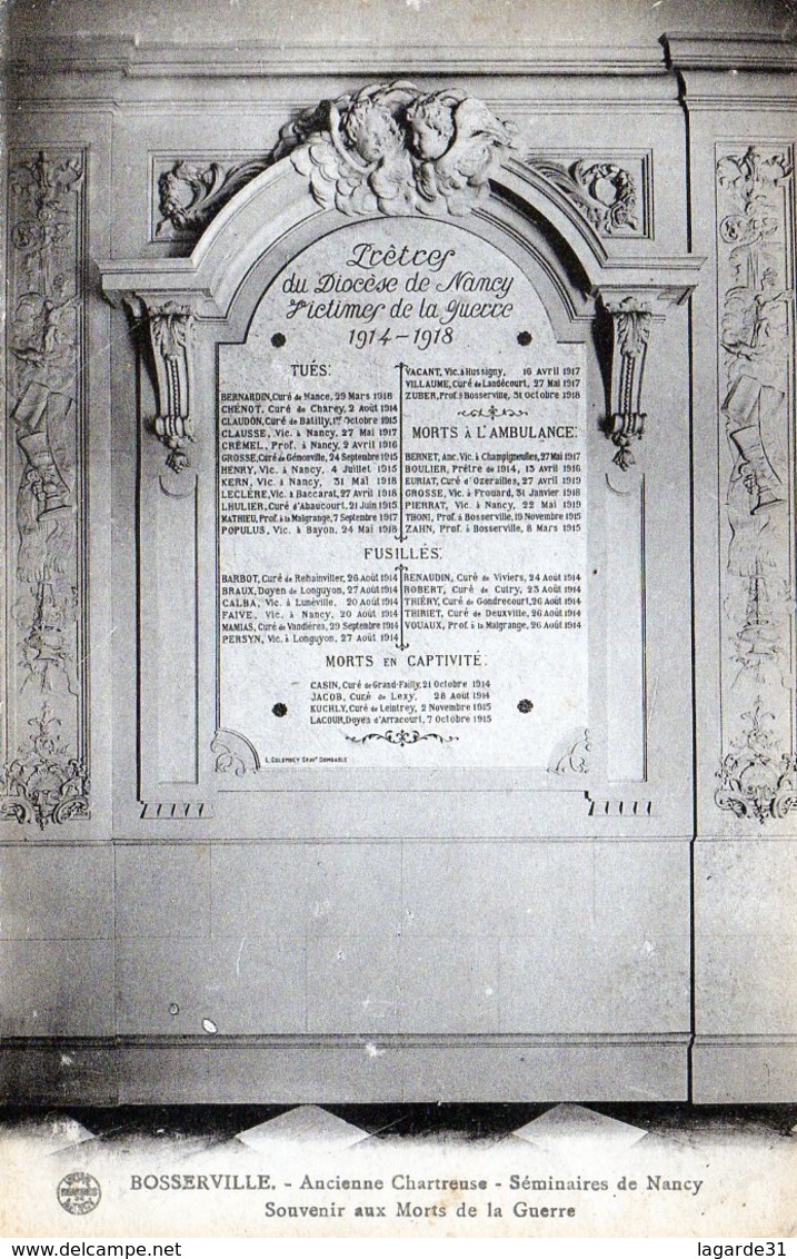 54  Bosserville - Ancienne Chartreuse - Seminaires De Nancy Souvenir Aux Morts De La Guerre - Autres & Non Classés