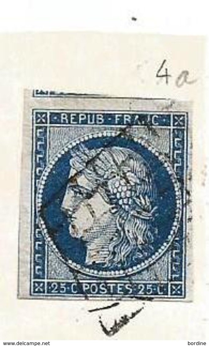 - SEINE - PARIS - Grille Noire S/TPND N°4 Bleu Fonçé + Càd Type 15 -  Sur Devant -1851 - 1849-1850 Cérès