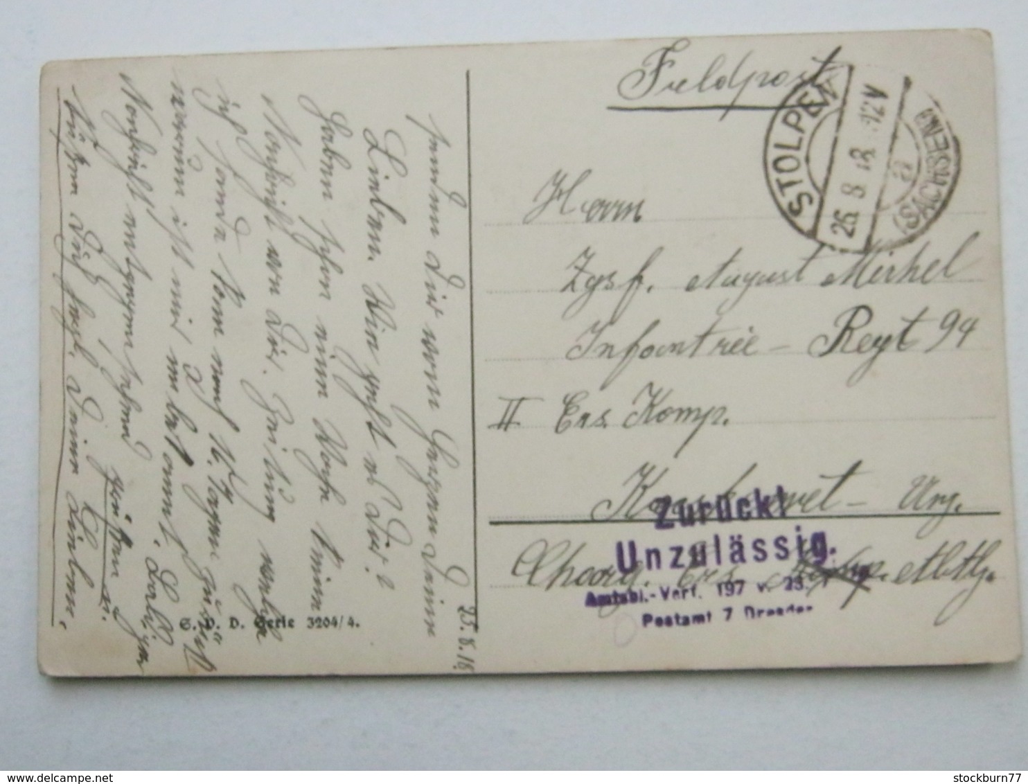 1918 , STOPLPEN , Feldpostkarte Nach Ungarn Mit Zensur : Zurück - Unzulässig  Postamt Dresden - Briefe U. Dokumente