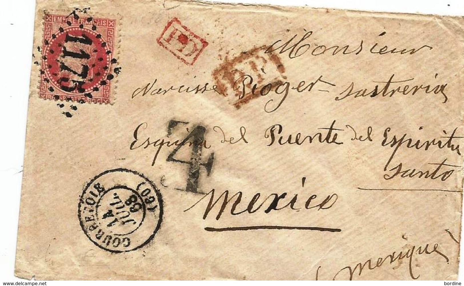 - SEINE - COURBEVOIE - GC.1175 S/TP Napoléon Lauré N°32 + Càd T.15 + PP + PD - 1868 Rare Destin. - 1863-1870 Napoléon III Lauré
