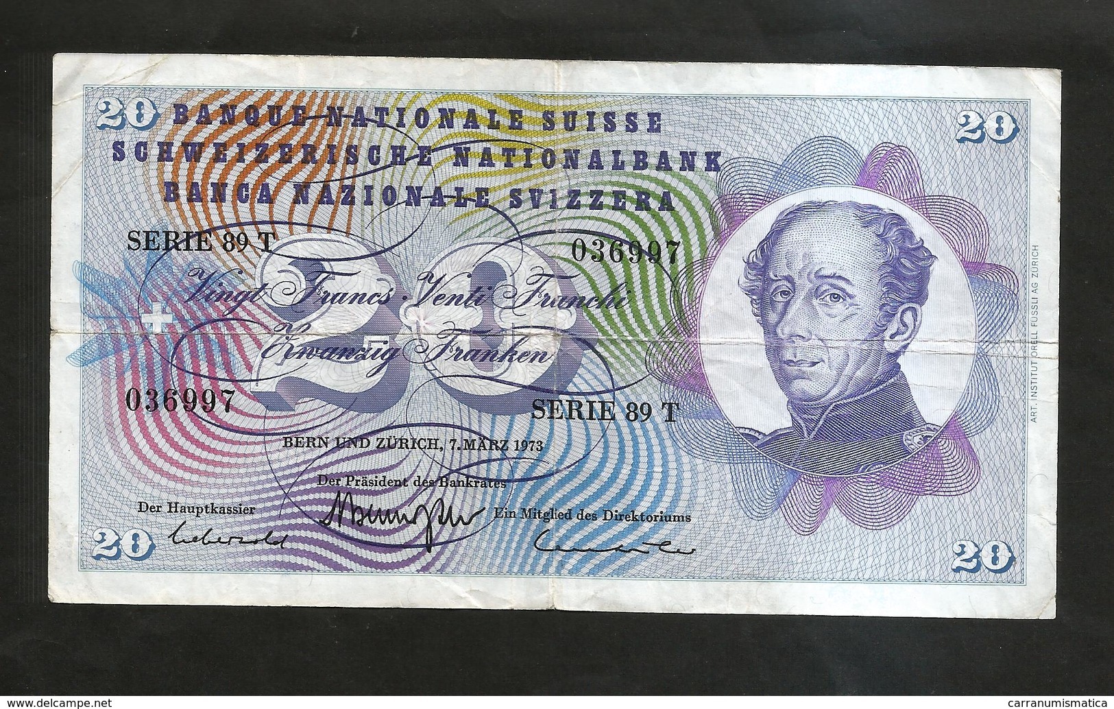 SVIZZERA / SUISSE / SWITZERLAND - NATIONAL BANK - 20 FRANCS / FRANKEN (1973)  H. DUFOUR - Svizzera