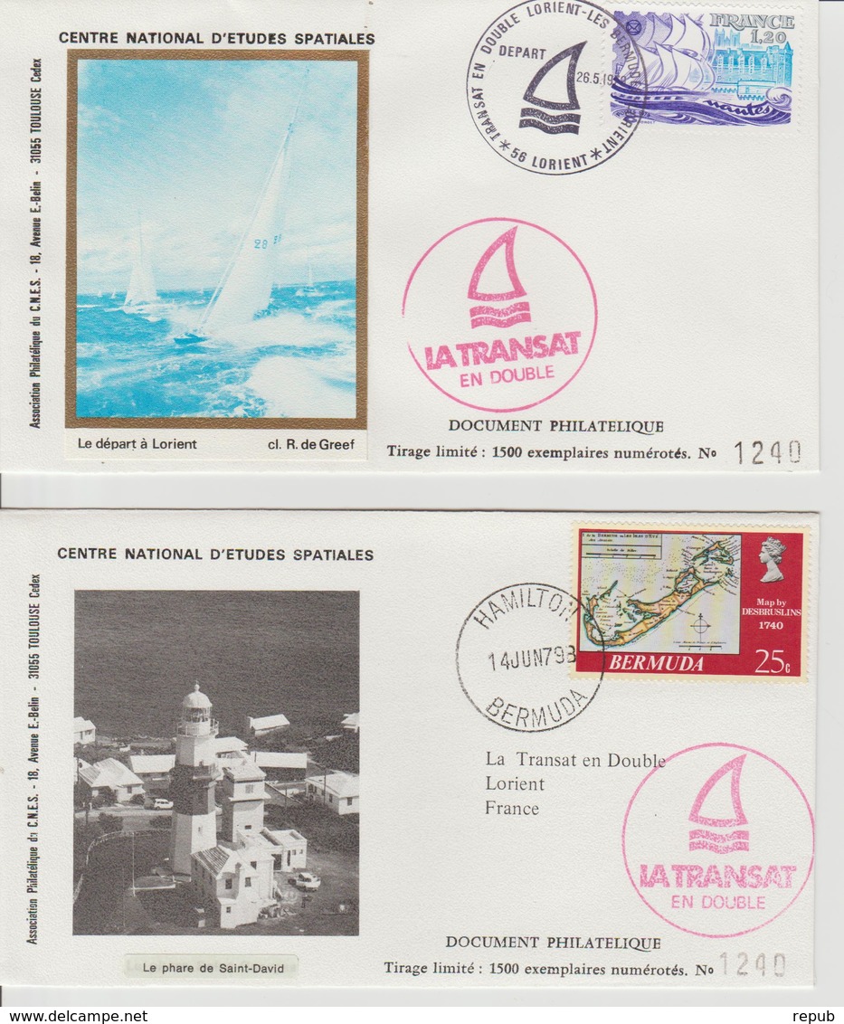 France 1979 Pochette Avec 3 Enveloppes Transat En Double - Commemorative Postmarks