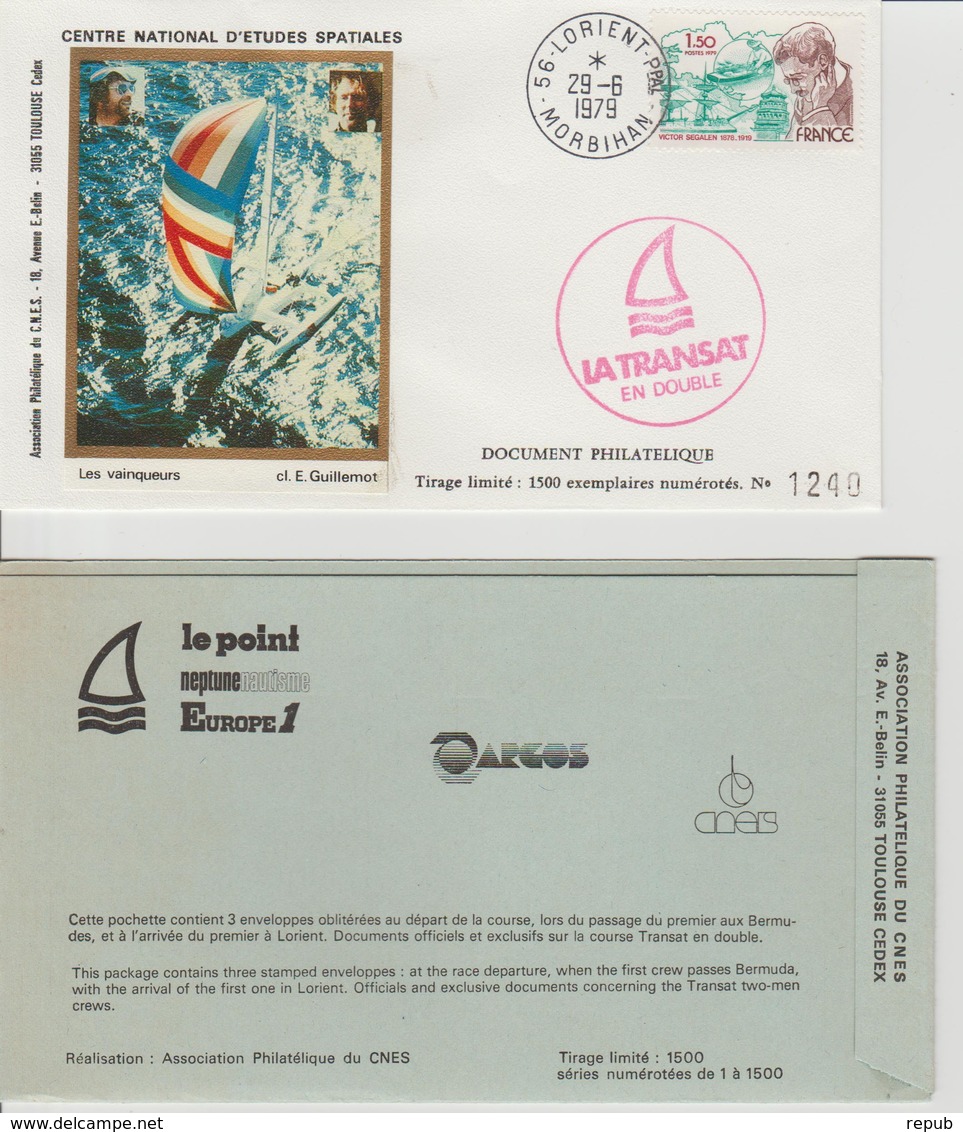 France 1979 Pochette Avec 3 Enveloppes Transat En Double - Commemorative Postmarks