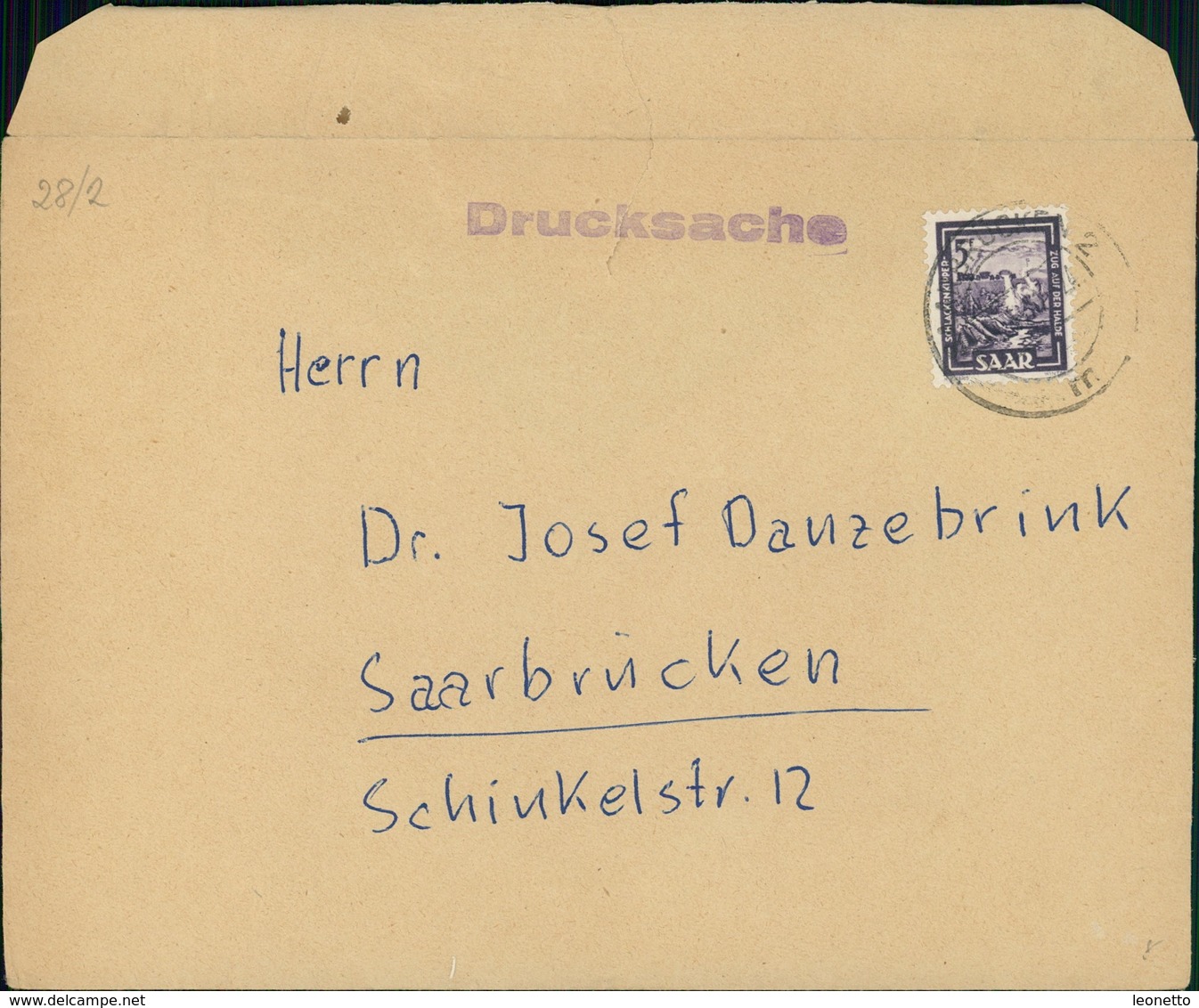 Saarland Bedarfsbrief Saar IV O Saarbrücken 2 M, Lasche Rückseitig Geknickt (12-289) - Cartas & Documentos