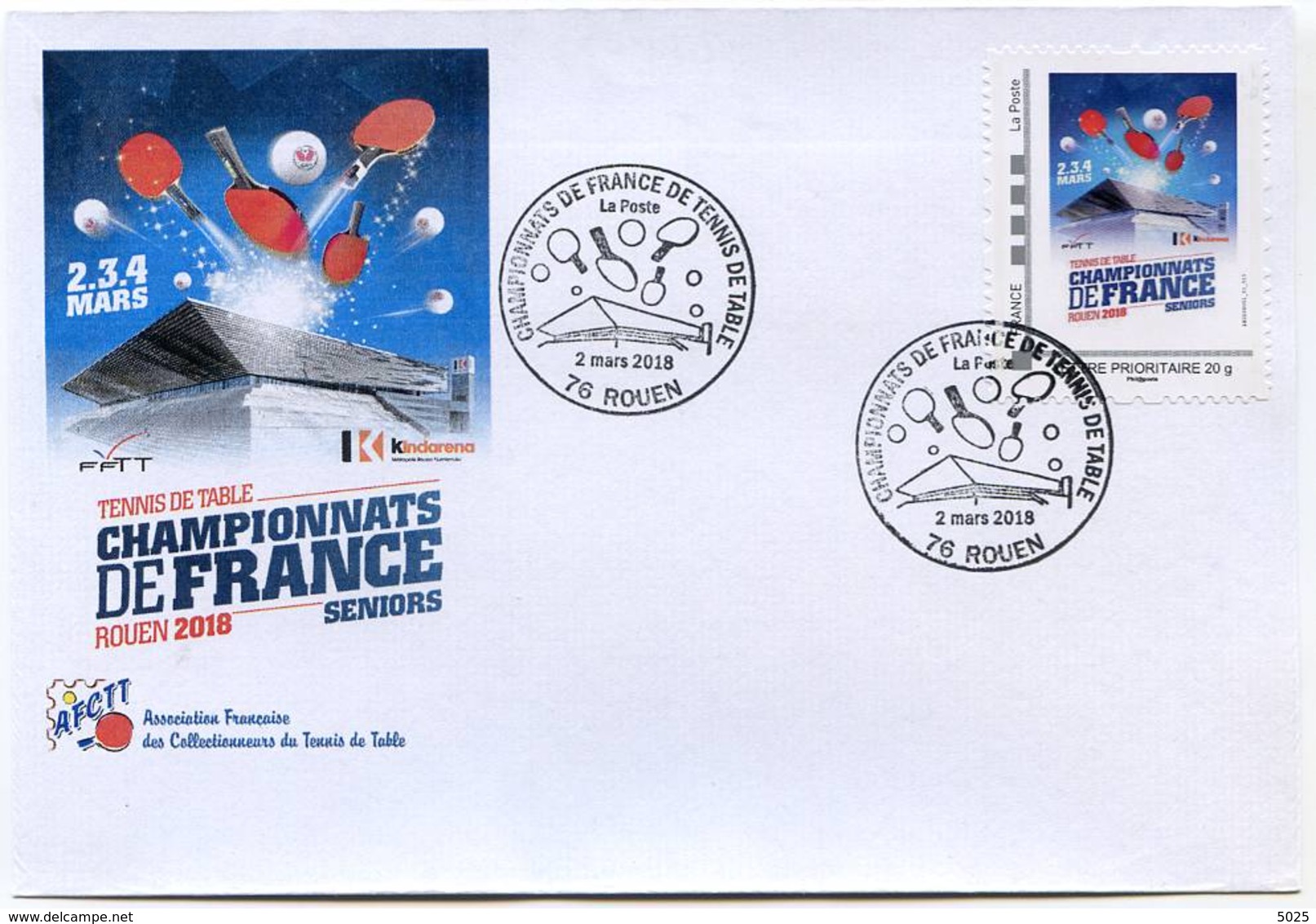 FRANCE 2018 - Rouen - Chts De France - Env Illustrée + MTAM + Cachet Temporaire - Tennis Table Tischtennis Postmark - Tenis De Mesa