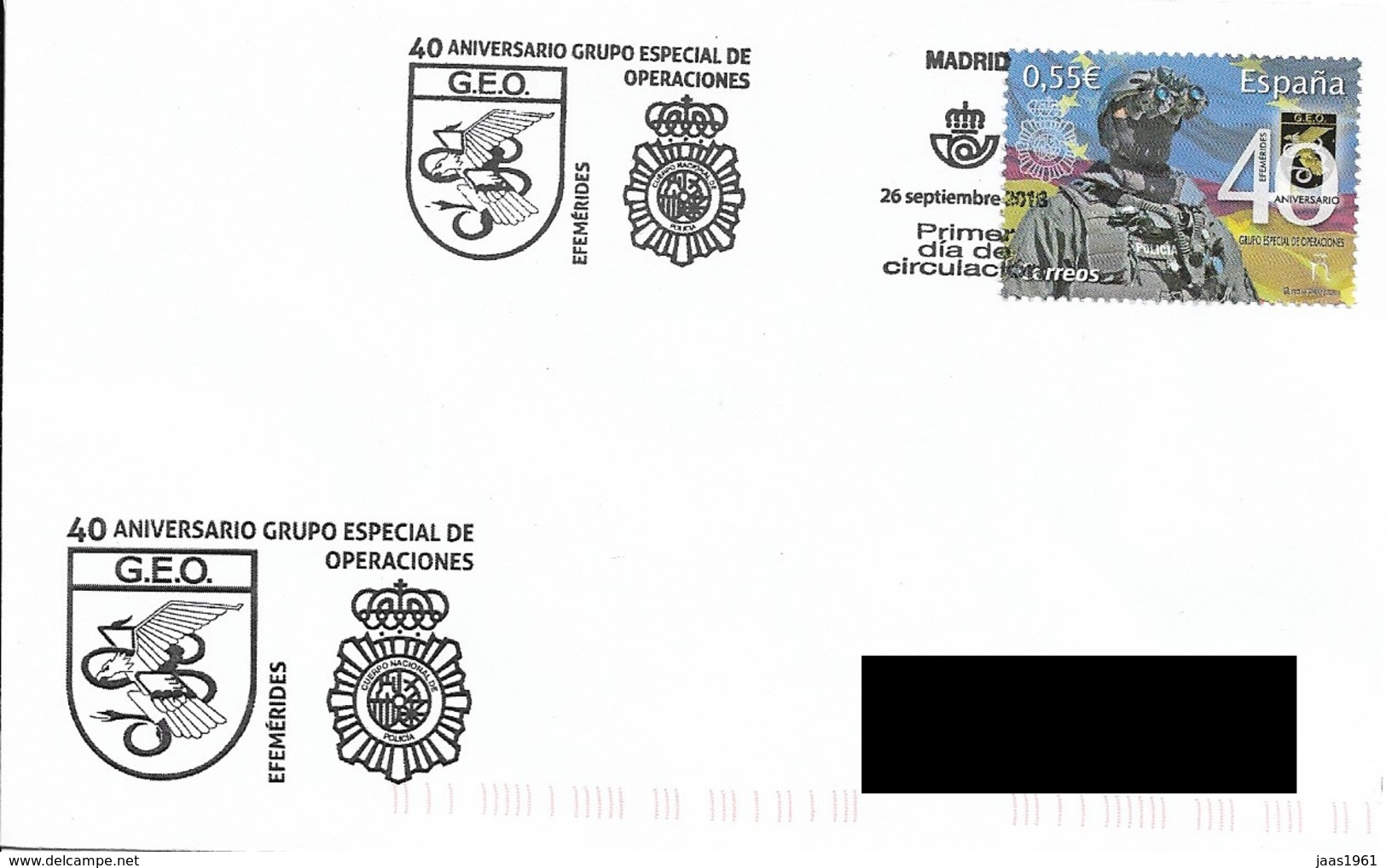 SPAIN. FDC 40th ANNIV. SPECIAL OPERATIONS GROUP. POLICE. 2018 - FDC