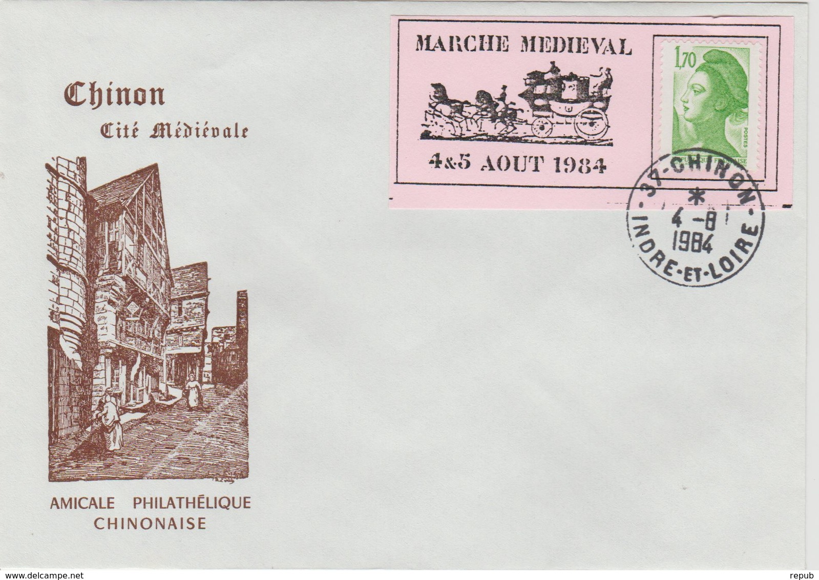 France 1984 Chinon Porte Timbre Marché Médiéval - 1961-....