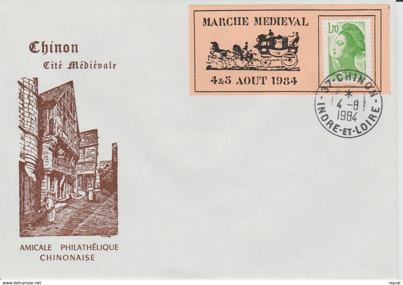 France 1984 Chinon Porte Timbre Marché Médiéval - 1961-....