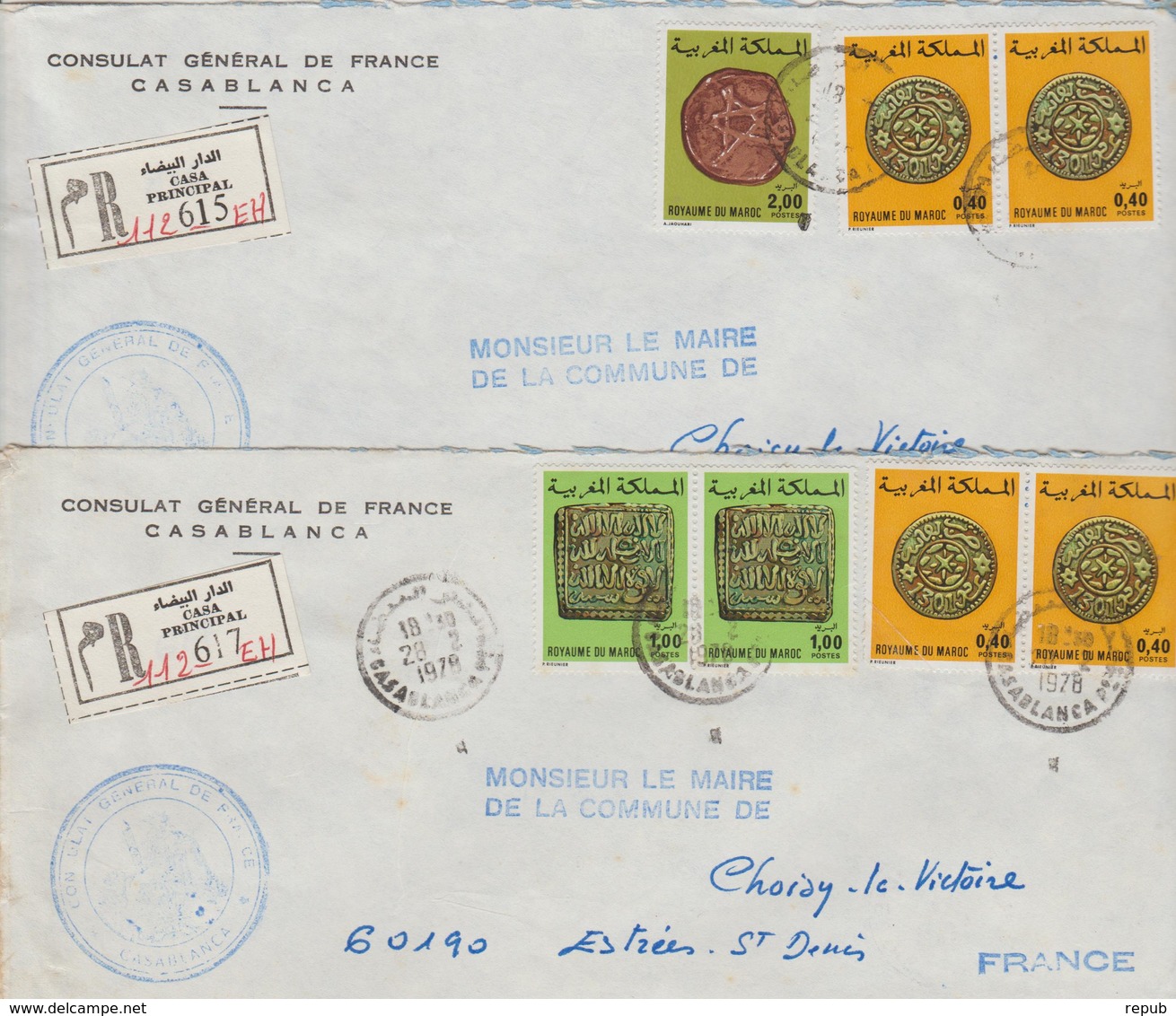 2 Lettres Recommandées 1978 Consulat De France Au Maroc Pour La France - Maroc (1956-...)