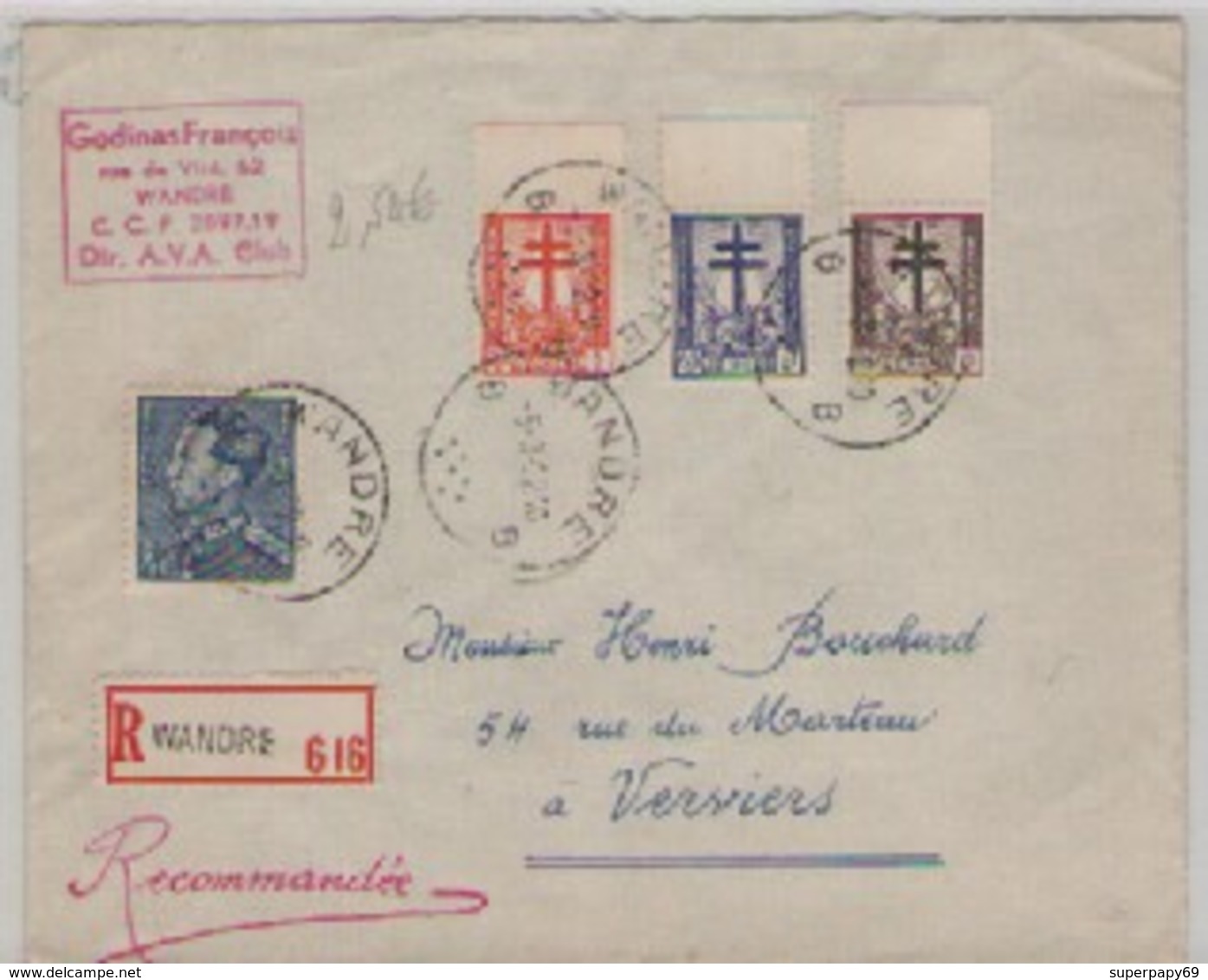 PLIS  RECOMMANDE  DE  WANDRE  POUR VERVIERS  5/3/1942 - Collections