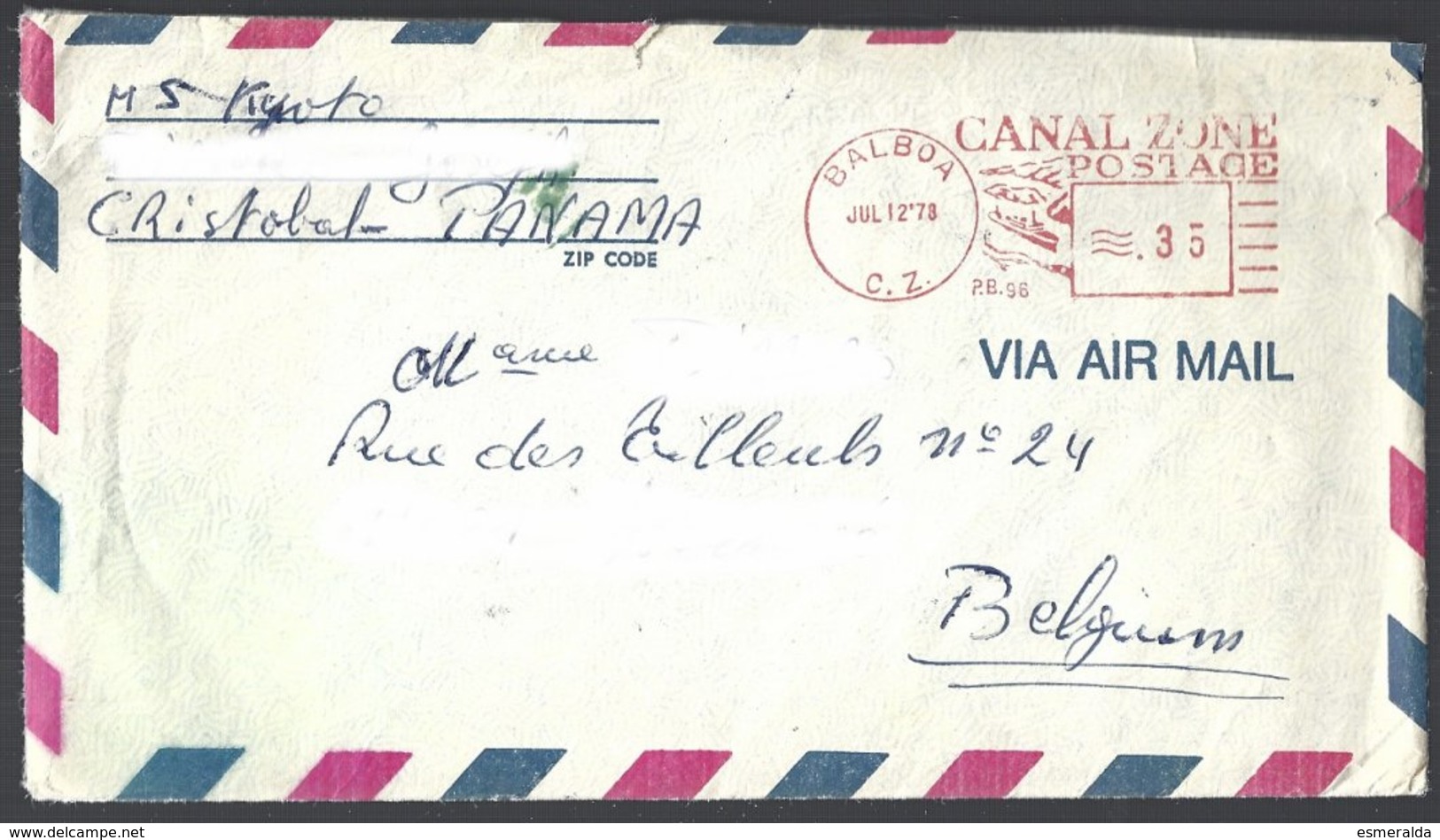 Lettre EMA, Balboa Canal Zone Postage 35c Pour La Belgique  1978 - Kanaalzone