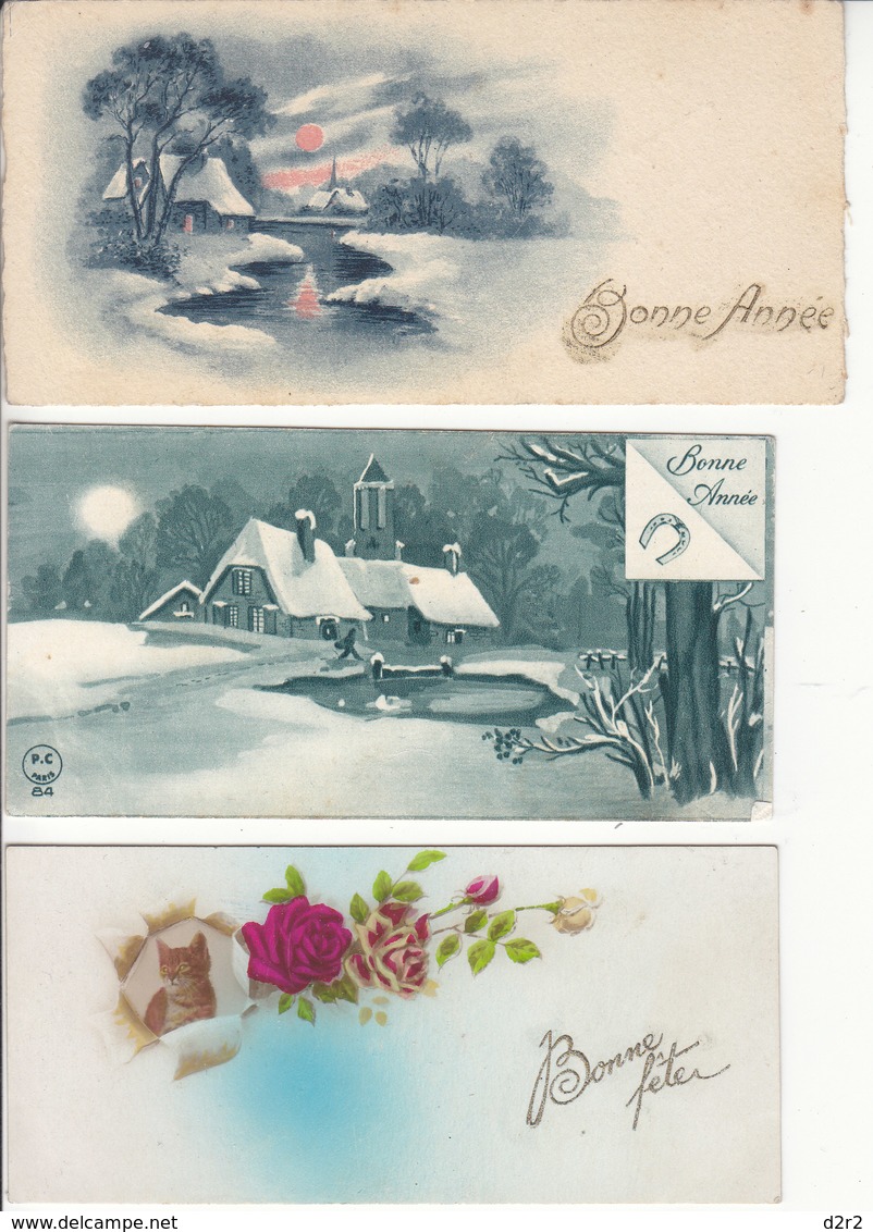 3 CARTES BONNE ANNEE A SERVIR COMME MARQUE-PAGE - V/IMAGES - Marque-Pages