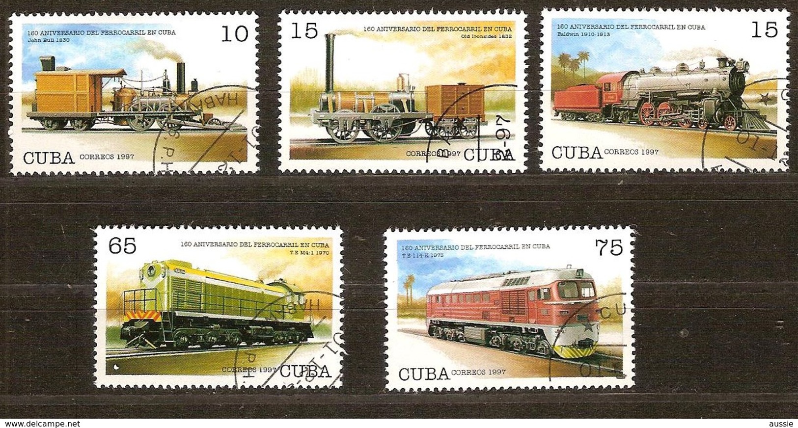 Cuba 1997 Yvertn°  3682-3686 (°) Used Cote 2,75 Euro Treinen Chemin De Fer - Oblitérés