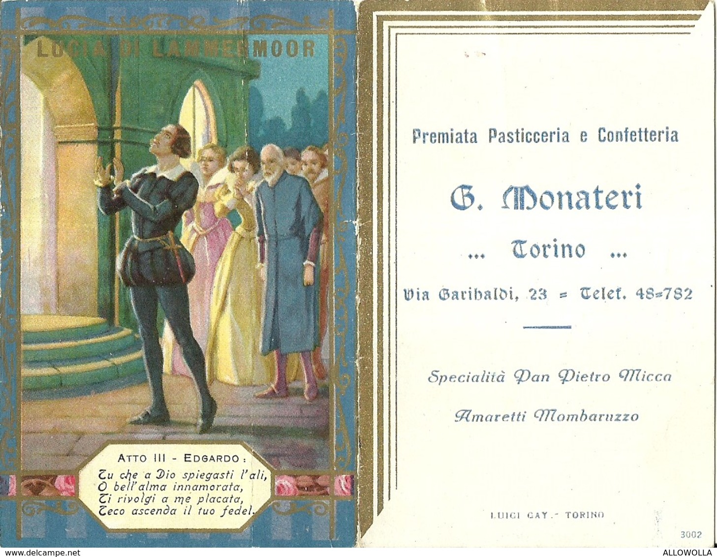 2027 " PREMIATA PASTICCERIA E CONFETTERIA G. MONATERI-TORINO-CALENDARIO 1936 " ORIGINALE - Formato Piccolo : 1921-40