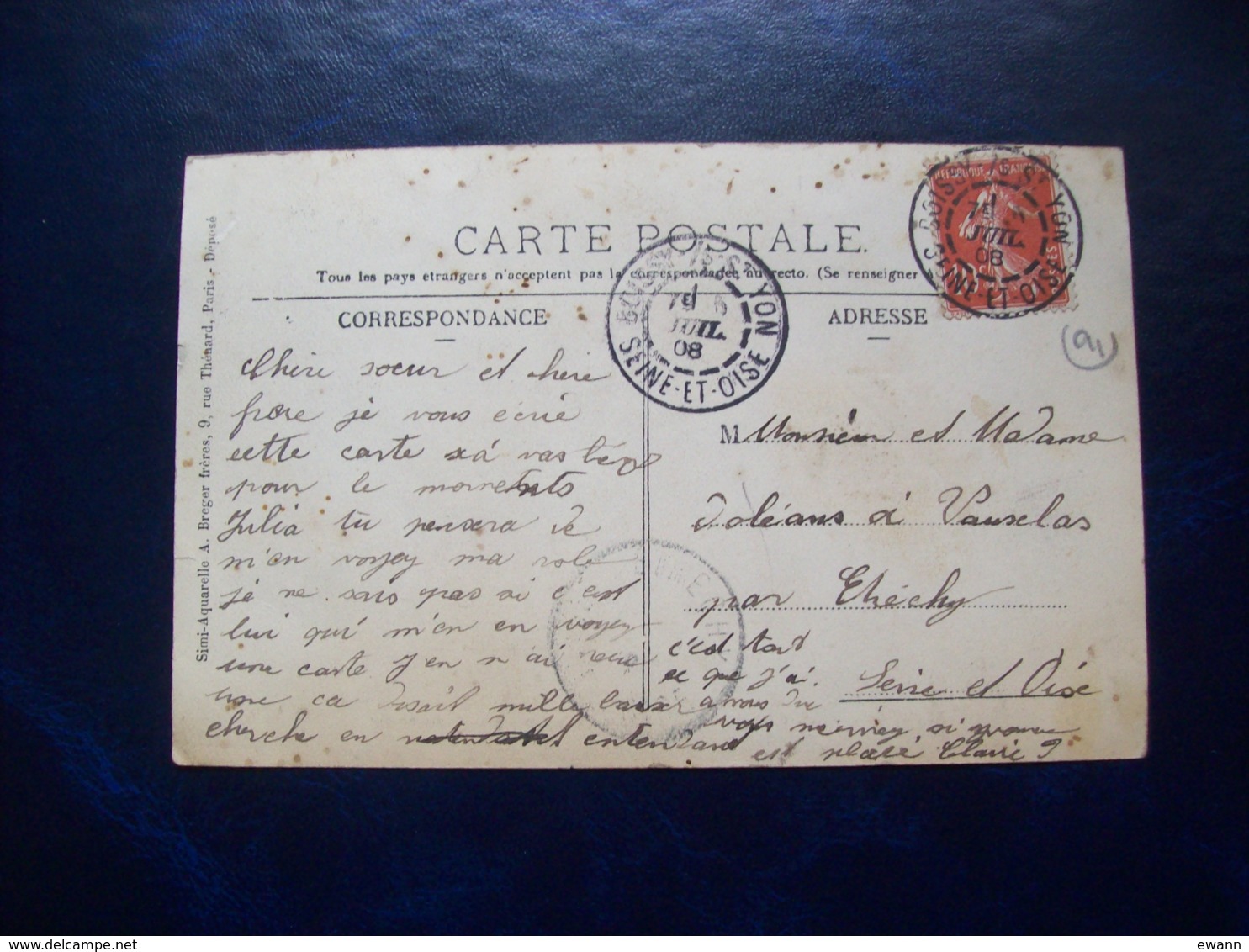 Carte Postale Ancienne De Boissy-sous-Saint-Yon: Bas De Torfou - Route De Paris - Boissy-la-Rivière