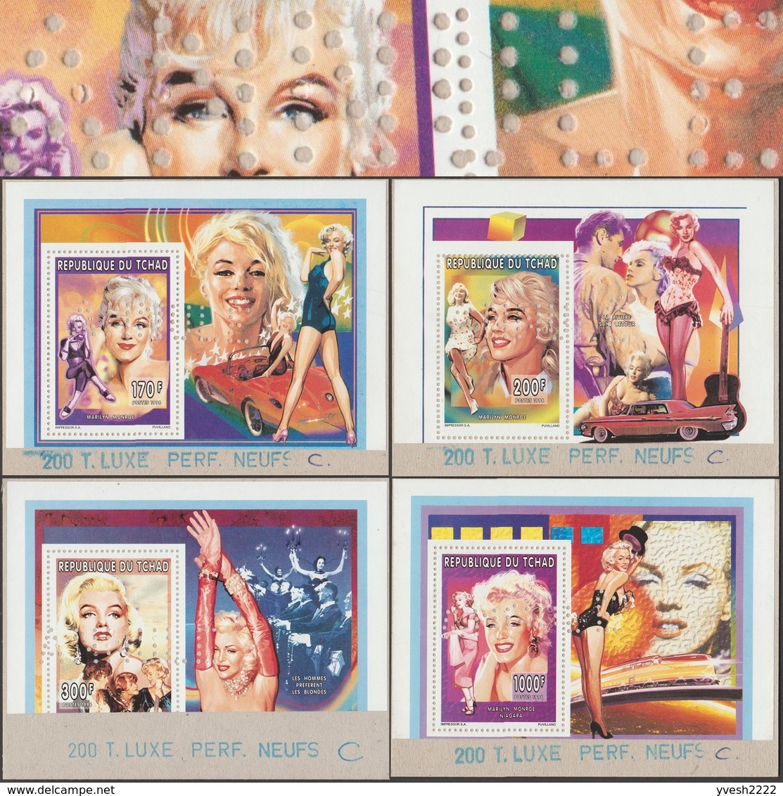 Tchad 1996 Y&T 572/5. 4 Blocs Spéciaux Dentelés Perforés "Annulé". Marilyn Monroe. Certains L'aiment Chaud - Cinéma