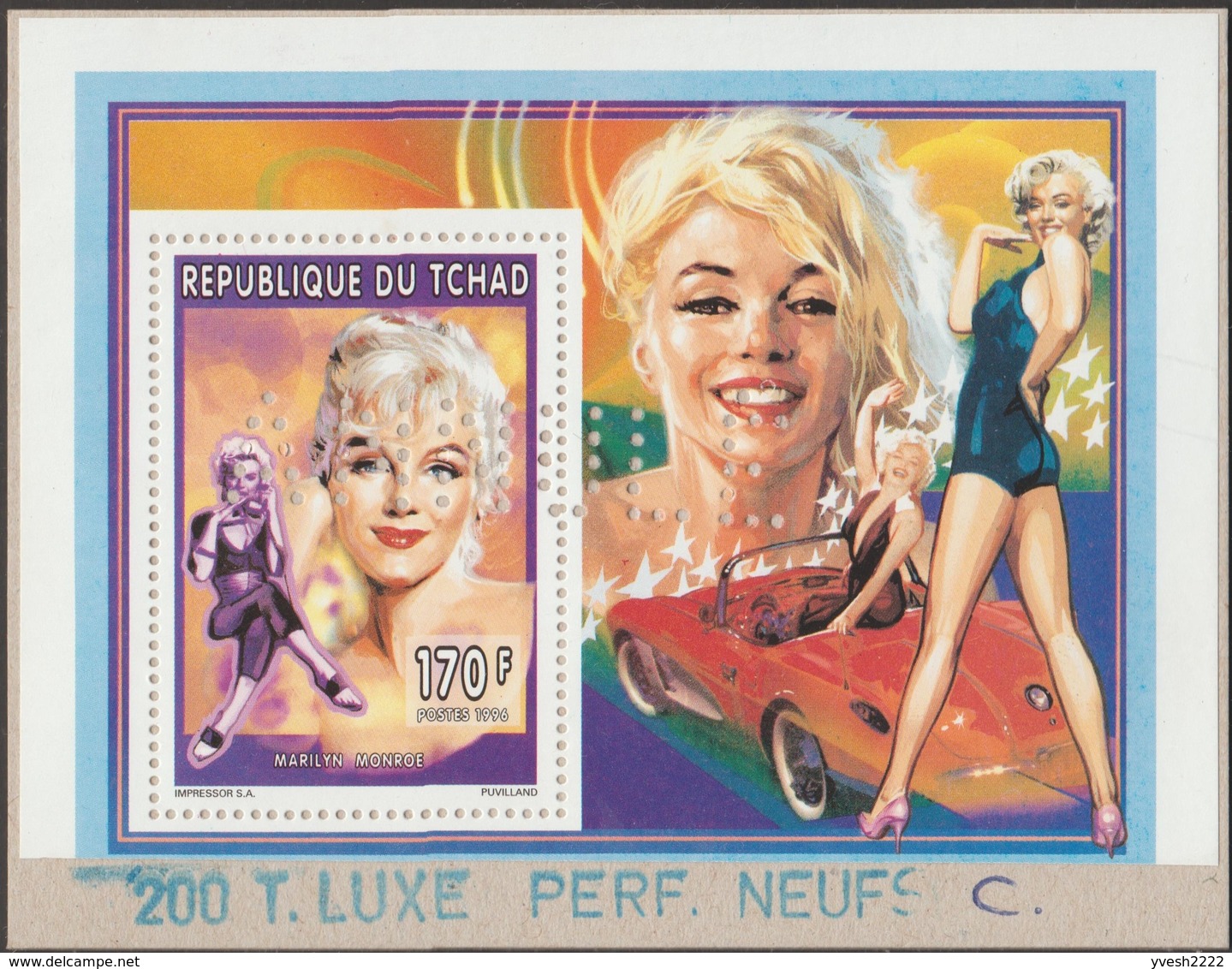 Tchad 1996 Y&T 572/5. 4 Blocs Spéciaux Dentelés Perforés "Annulé". Marilyn Monroe. Certains L'aiment Chaud - Cinéma