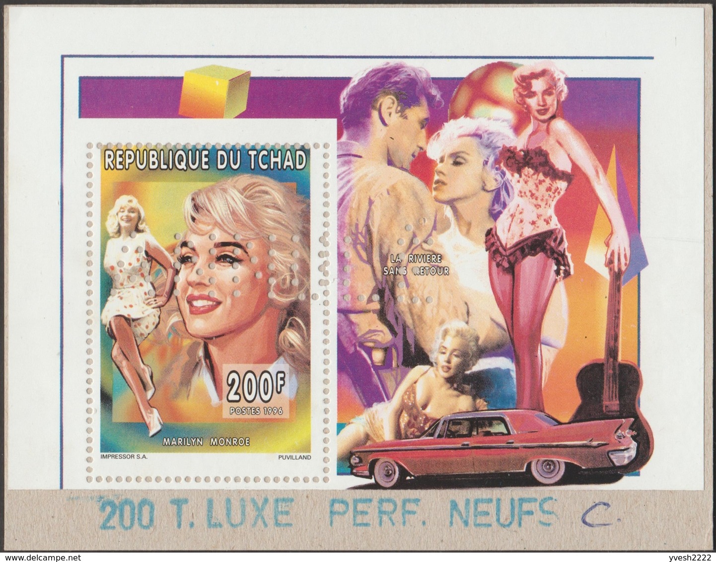 Tchad 1996 Y&T 572/5. 4 Blocs Spéciaux Dentelés Perforés "Annulé". Marilyn Monroe. Certains L'aiment Chaud - Cinéma