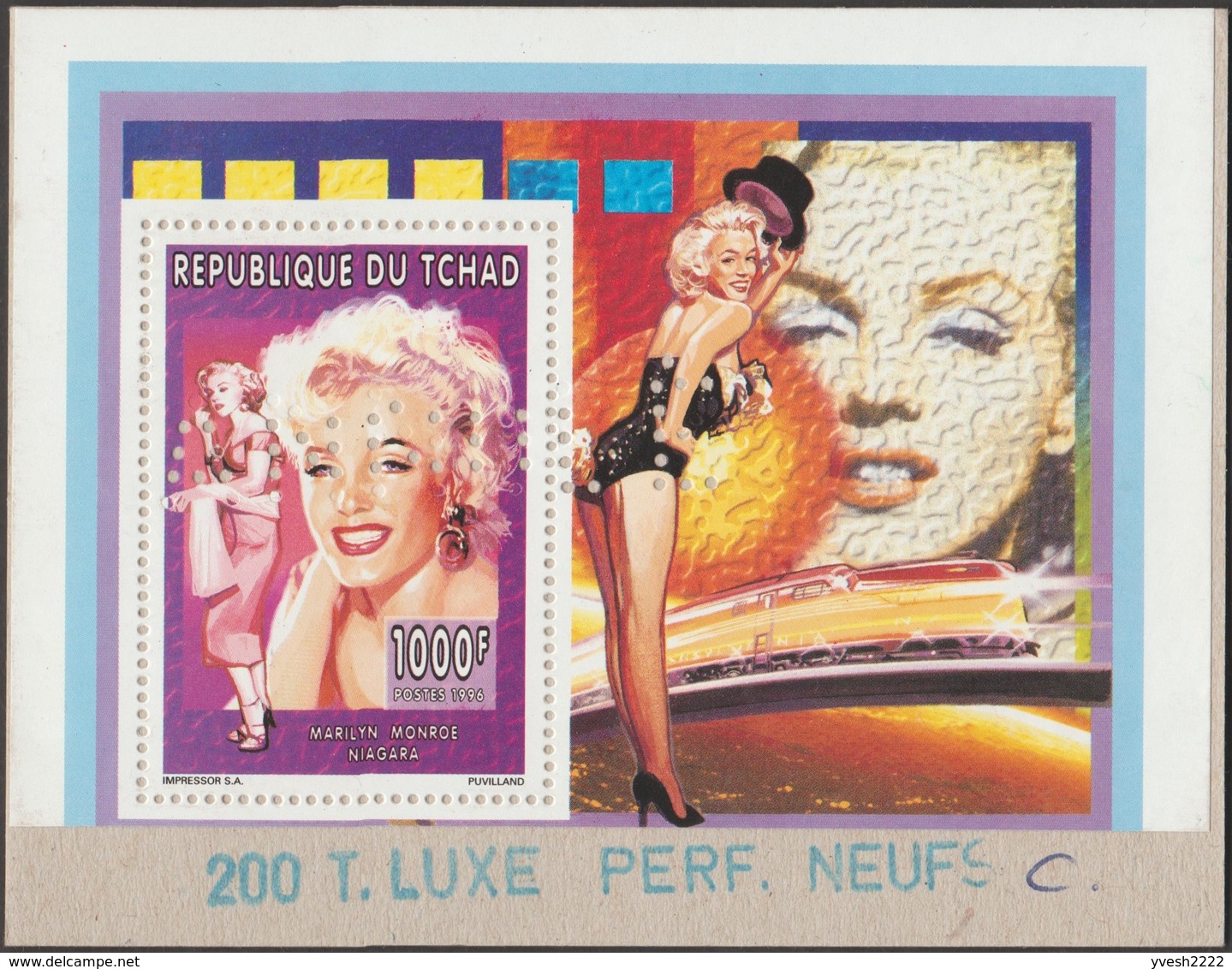 Tchad 1996 Y&T 572/5. 4 Blocs Spéciaux Dentelés Perforés "Annulé". Marilyn Monroe. Certains L'aiment Chaud - Cinéma