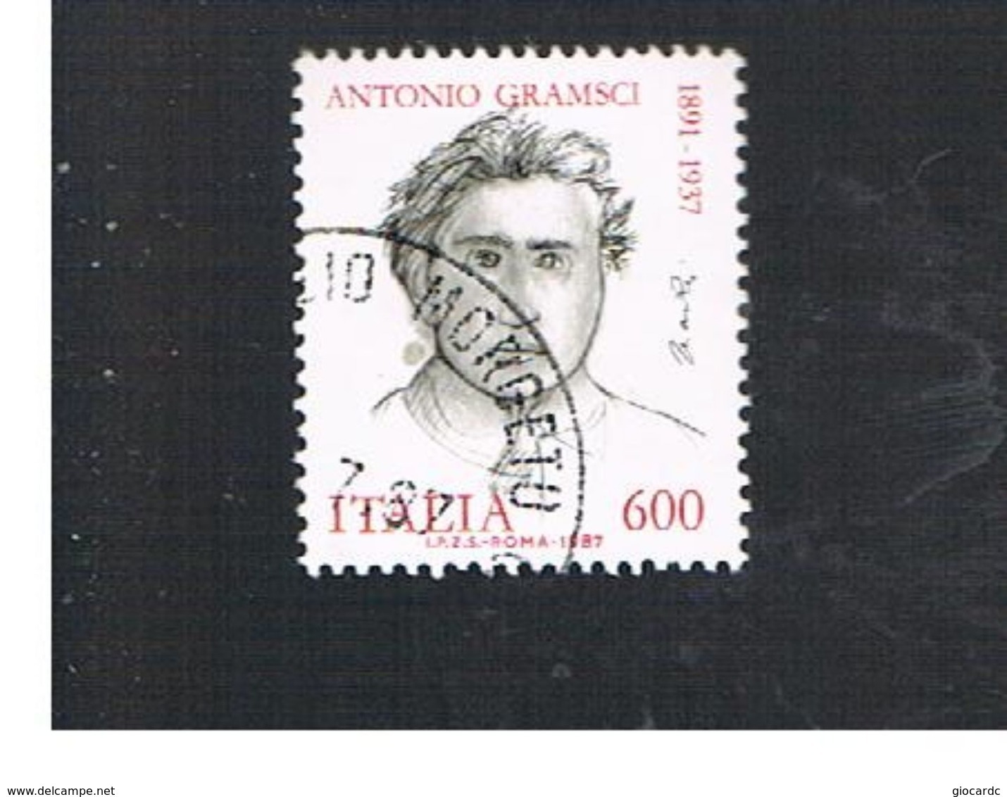 ITALIA REPUBBLICA  - SASS. 1798  -      1987    ANTONIO GRAMSCI  -      USATO - 1981-90: Usados