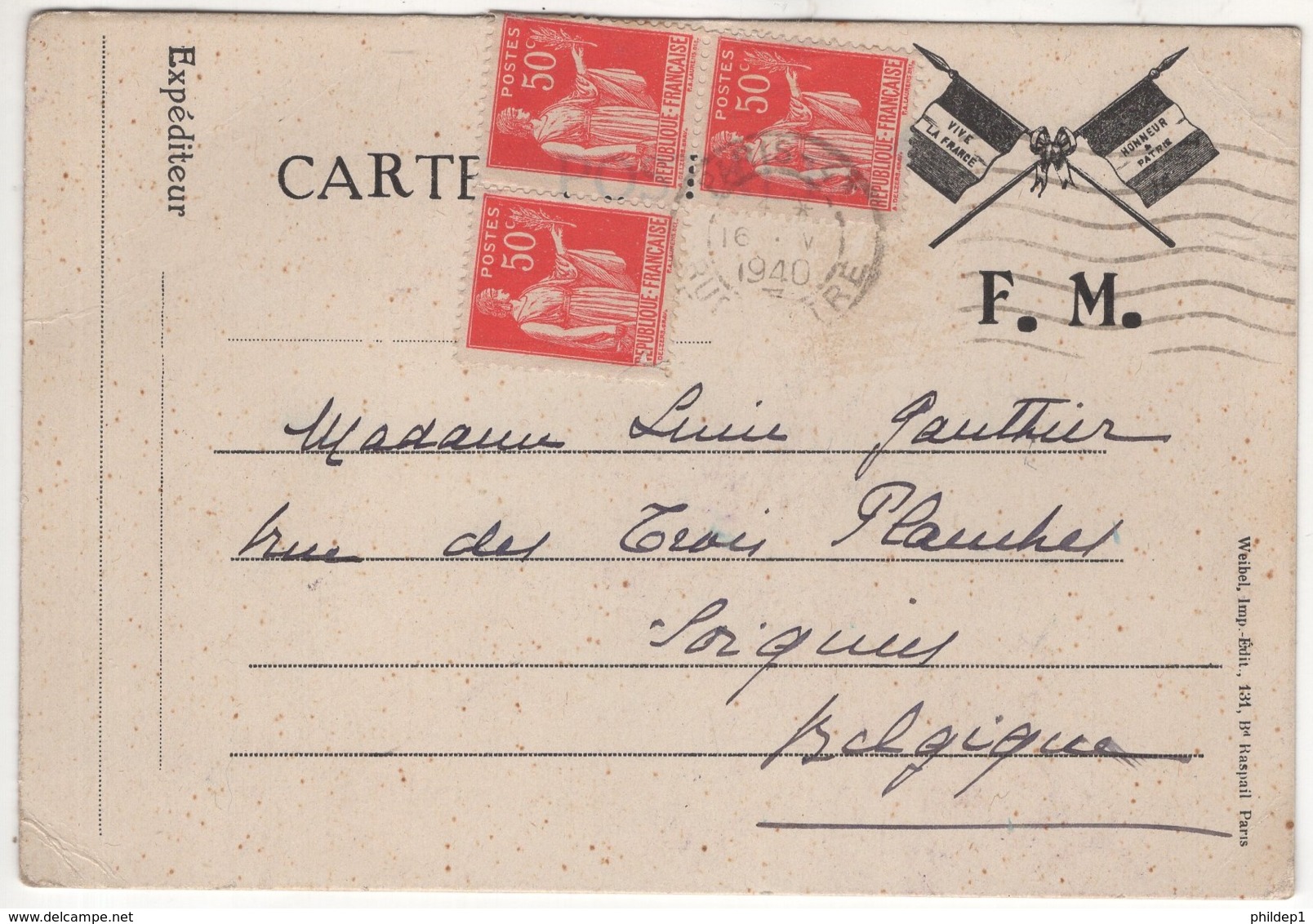 Très Belle Carte Envoyée En Franchise Militaire Le 16/V/1940 - Lettres & Documents