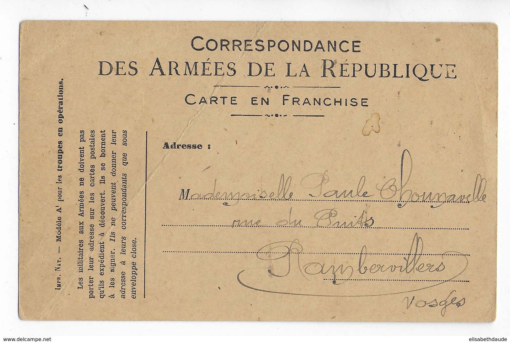 1918 - CARTE FM ILLUSTREE à LA MAIN SUPERBE Du FRONT => RAMBERVILLERS (VOSGES) - Lettres & Documents