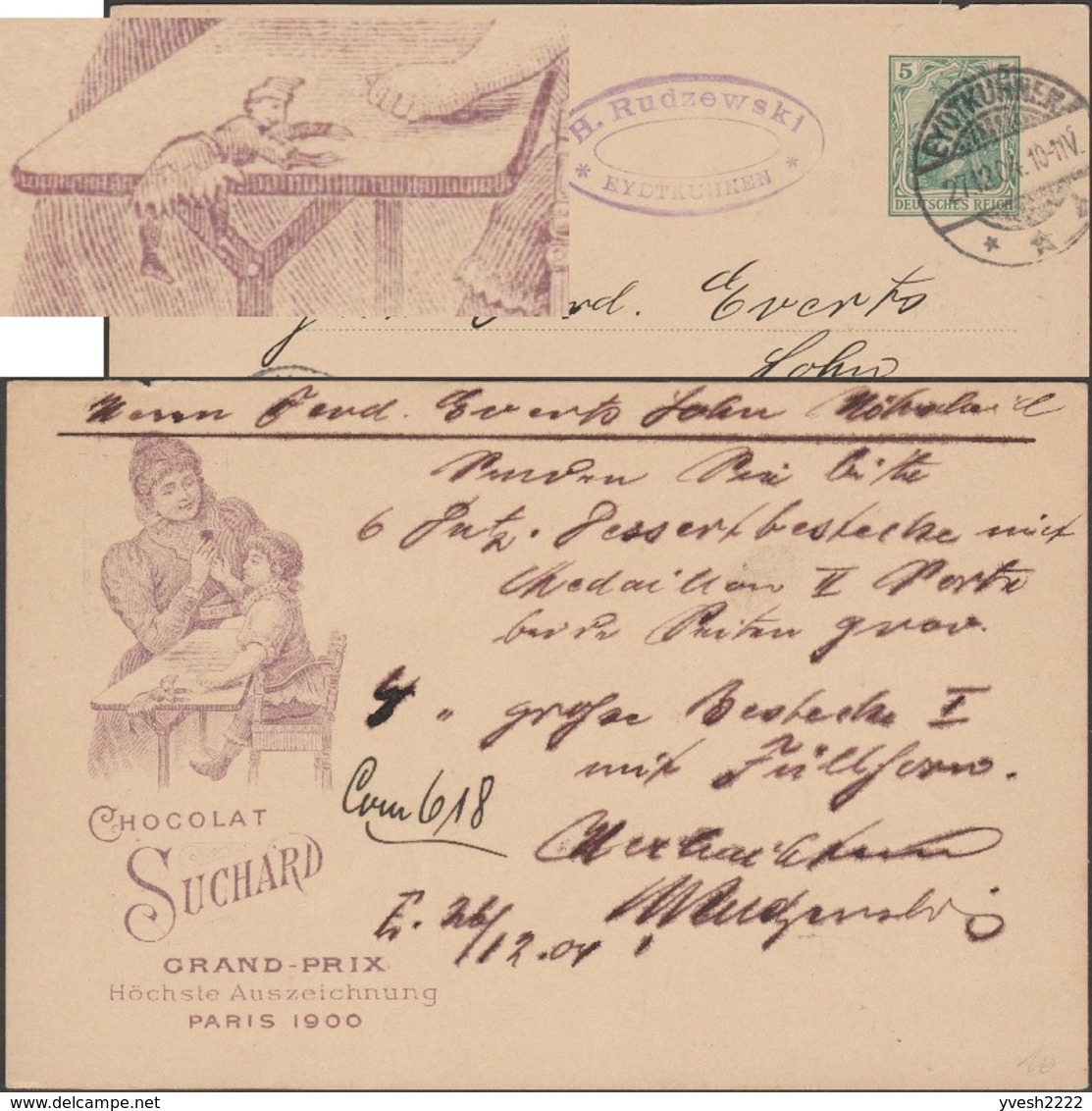 Allemagne 1904. Entier Postal Publicitaire Vendu à Tarif Réduit. Suchard, Petite Fille Et Sa Mère, Chaise En Bois Poupée - Puppen