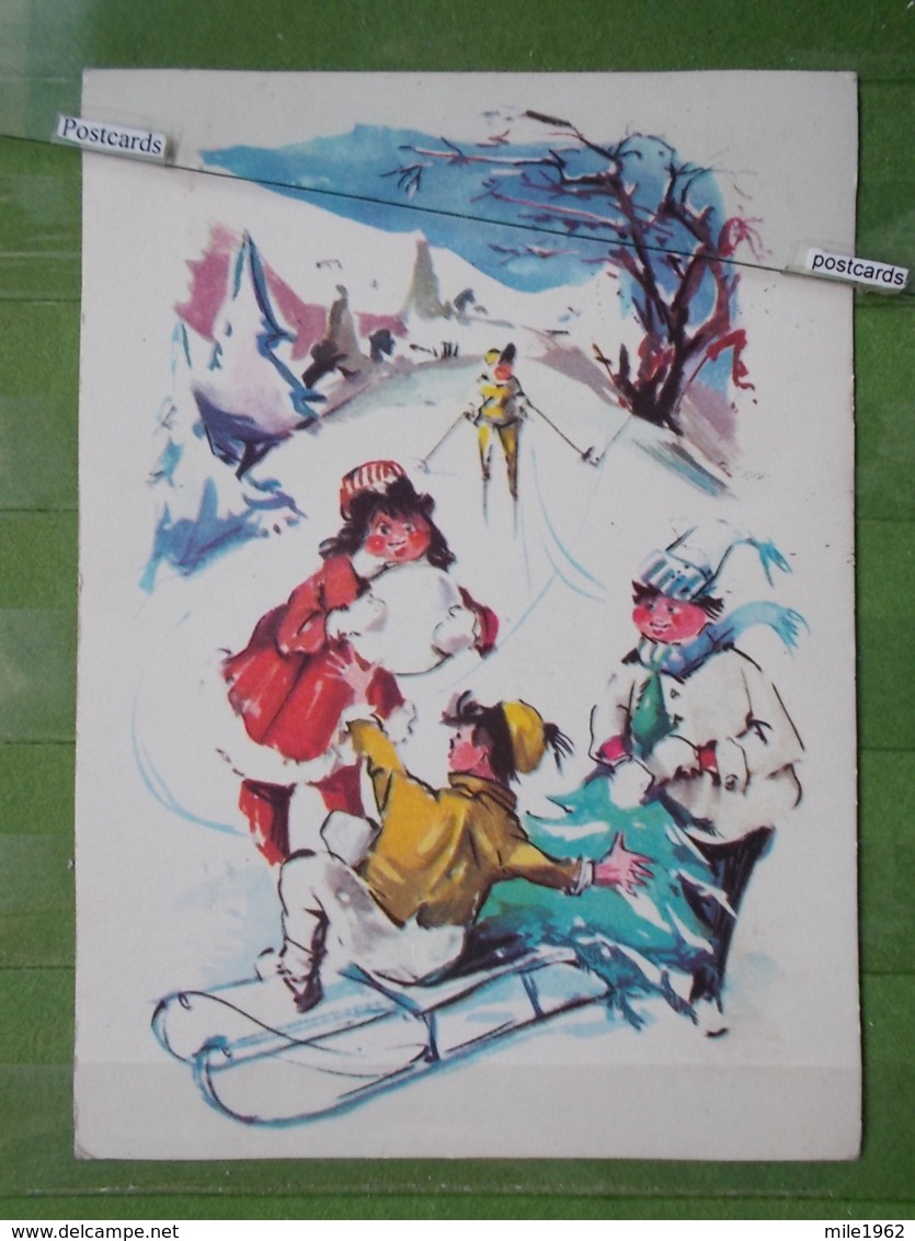 KOV 8-49 - NEW YEAR, BONNE ANNEE, SLEIGH, TRAINEAU, Children, Enfants, Snowman, Bonhomme De Neige - Anno Nuovo