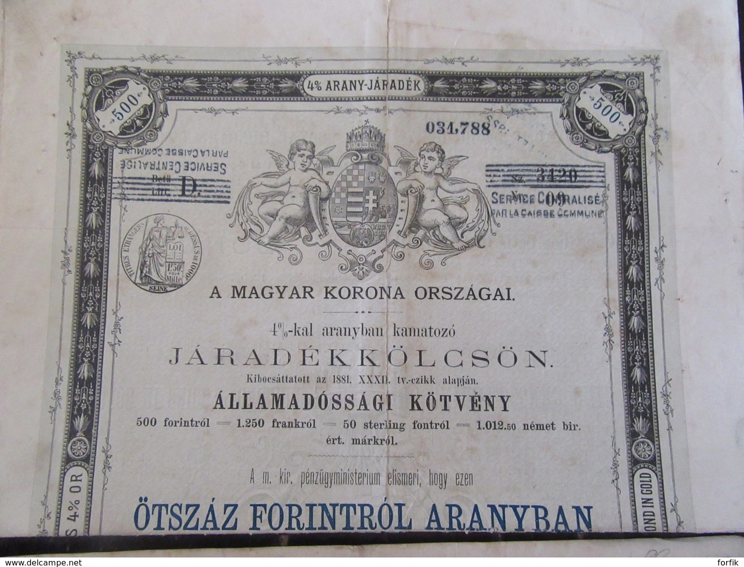 Emprunt Hongrois - Environ 10 Obligations De 100 Et 500 Florins Or - Vers 1920 - Autres & Non Classés