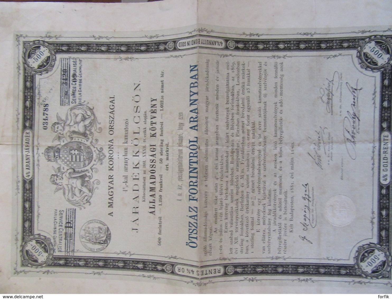 Emprunt Hongrois - Environ 10 Obligations De 100 Et 500 Florins Or - Vers 1920 - Autres & Non Classés