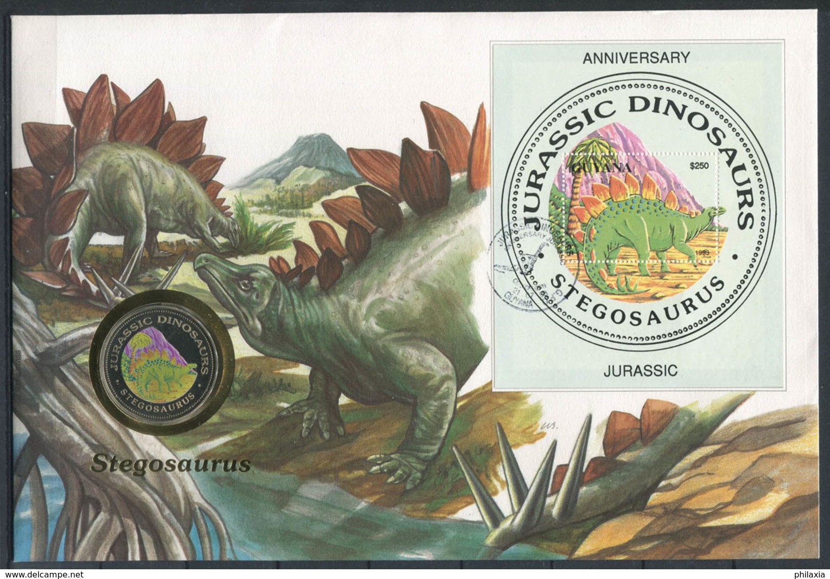 Guyana 1993 Cover 100% Coin Cover Jurassic Dinosaurs - Prehistorics