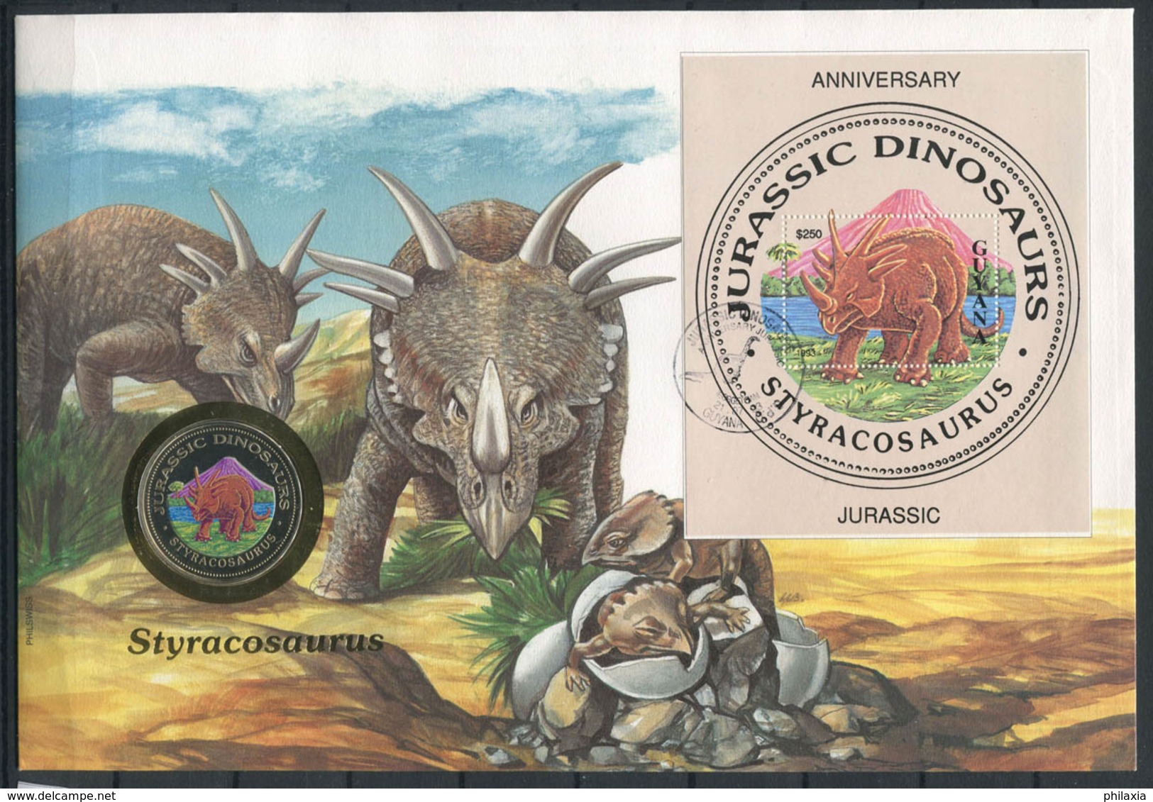 Guyana 1993 Cover 100% Coin Cover , Dinosaurs - Prehistóricos