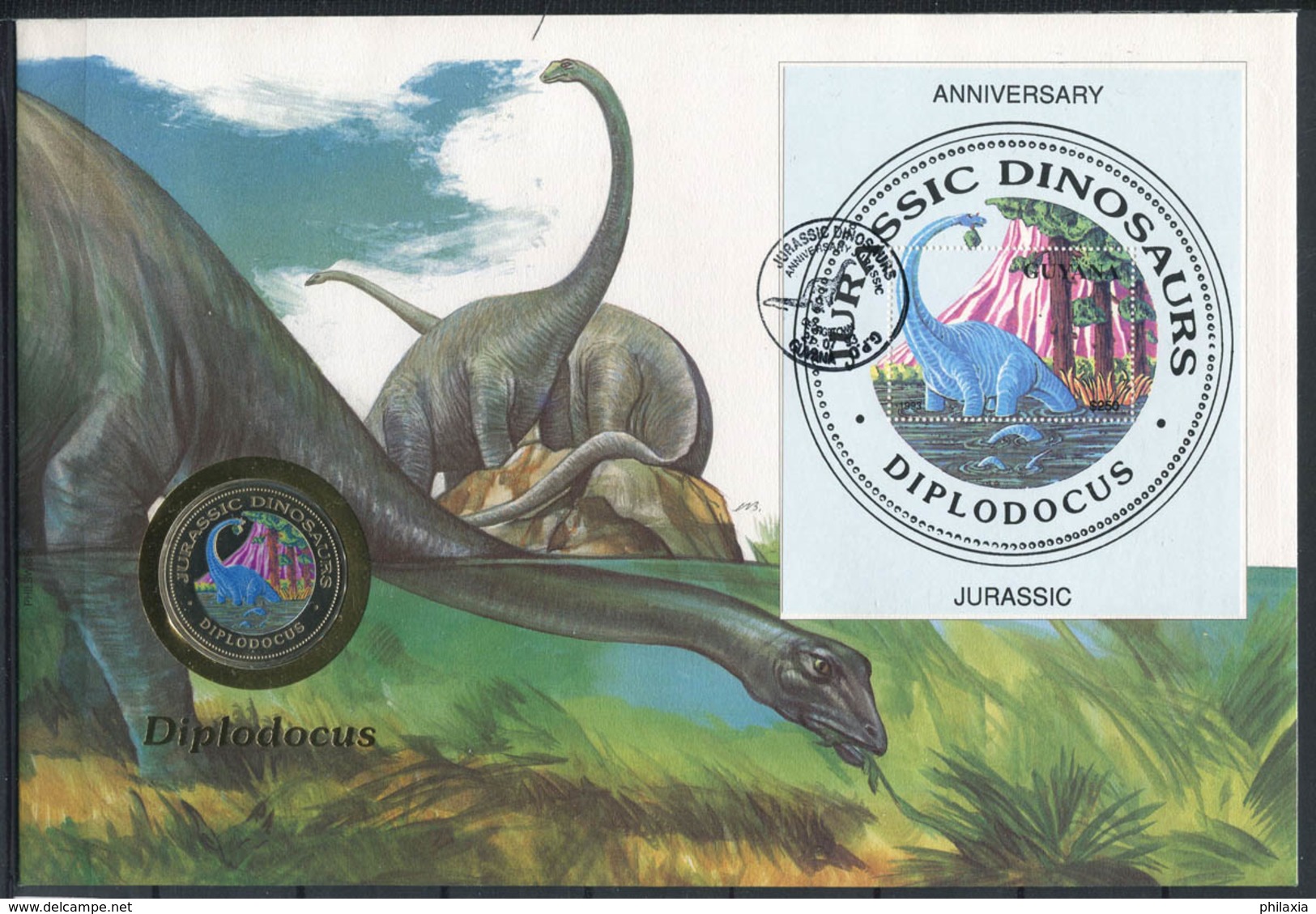 Guyana 1993 Cover 100% Coin Cover Diplodocus, Dinosaur - Prehistorics