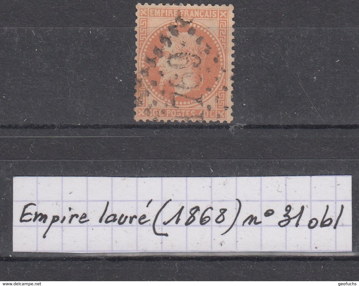 France Empire (1868) Y/T N° 31 Orange Oblitéré à 15% De La Cote - 1863-1870 Napoléon III Lauré