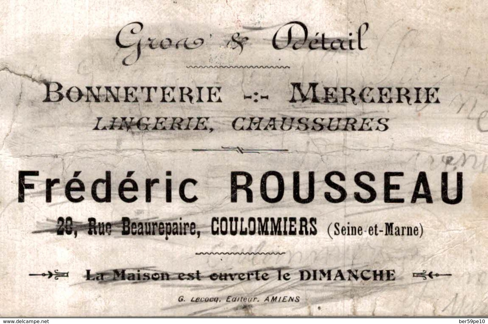 CHROMO BONNETERIE MERCERIE FREDERIC ROUSSEAU COULOMMIERS  LE BERGER ET LA MER - Otros & Sin Clasificación