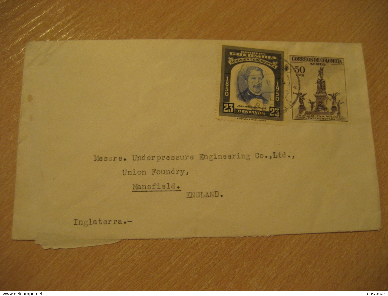 BOGOTA 1954 To Mansfield England Correo Aereo Air Mail Cancel Cover COLOMBIA - Colombie