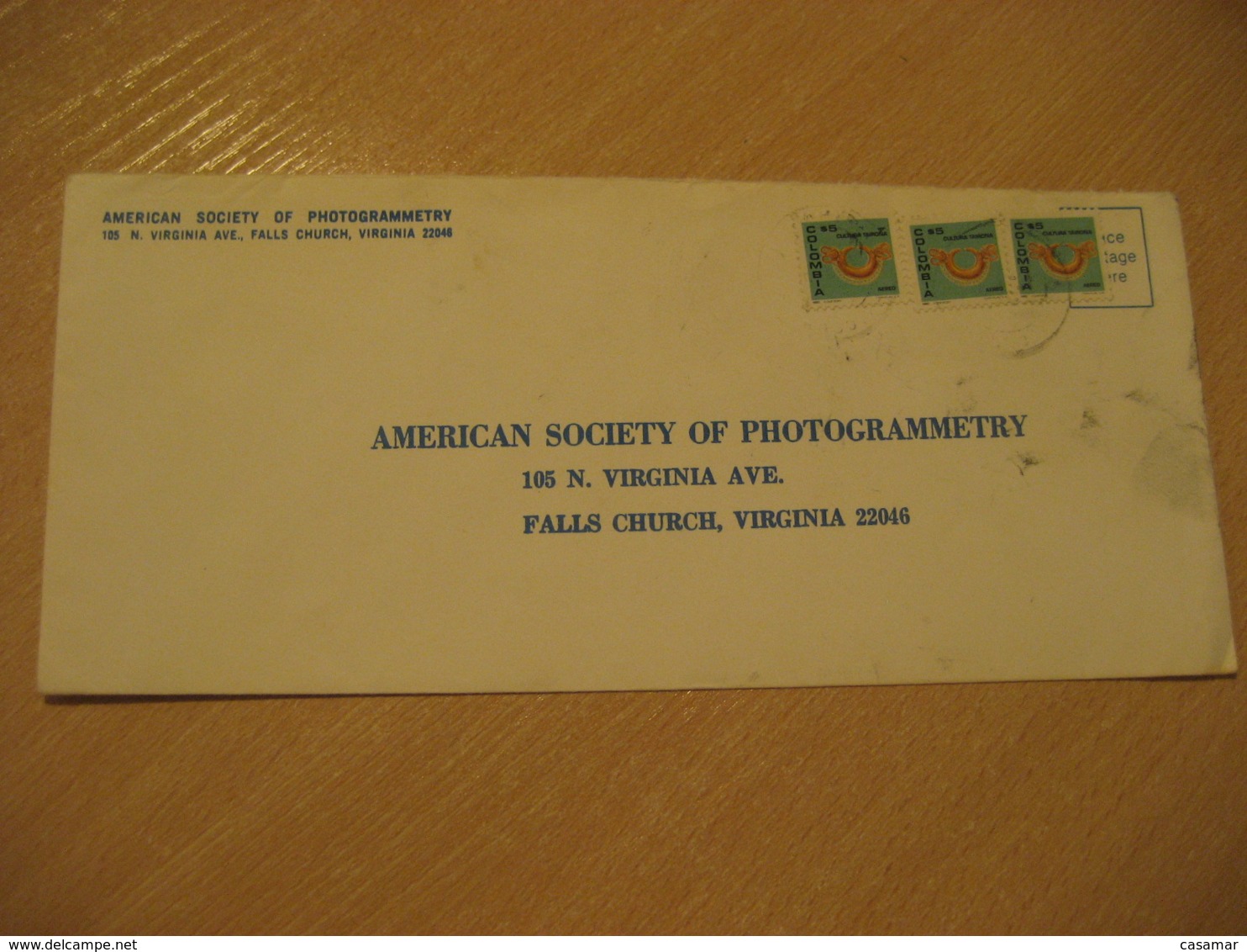 To Falls Church USA Photogrammetry Photo Cultura Tairona Stamp Correo Aereo Air Mail Cancel Cover COLOMBIA - Colombie