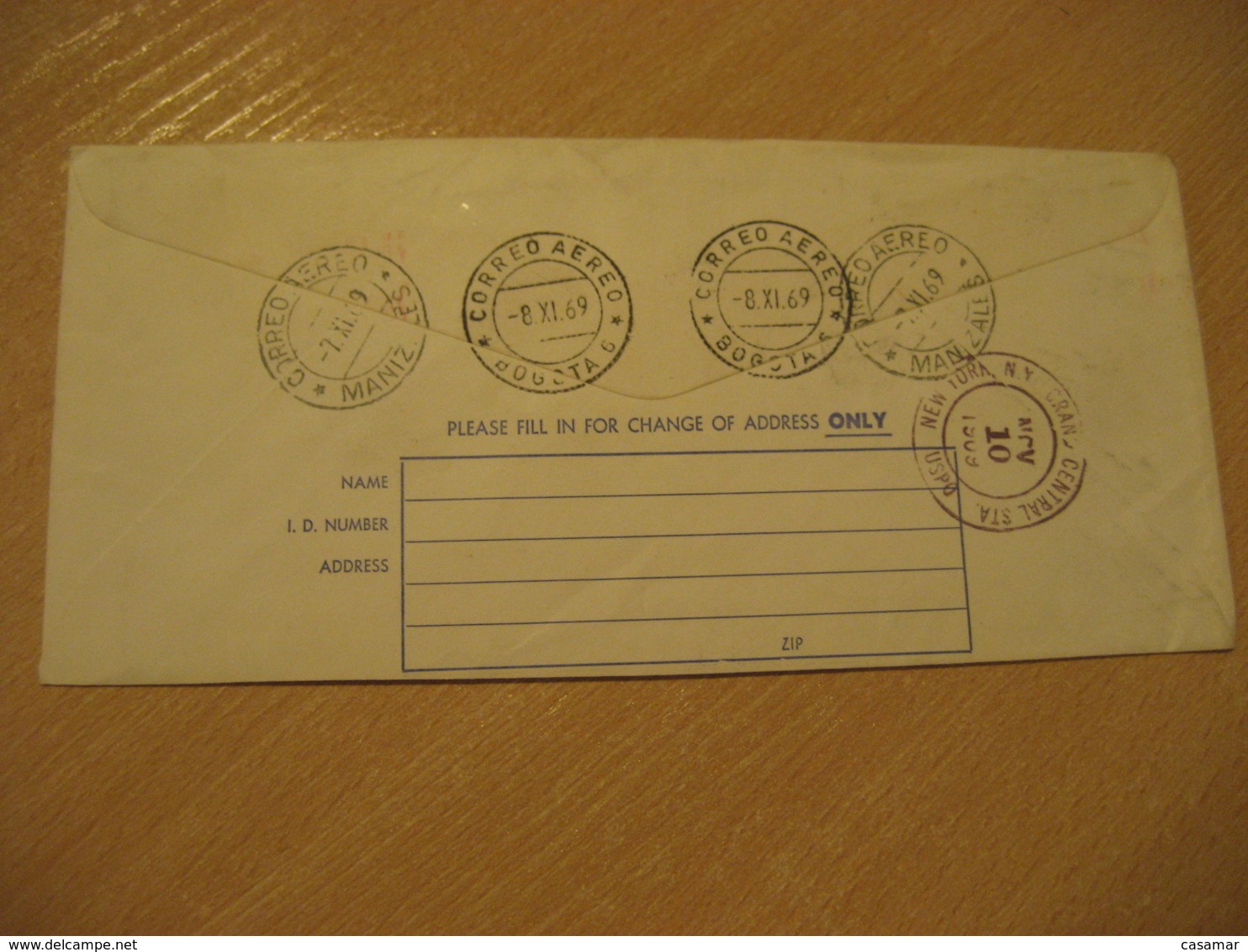 MANIZALES 1969 To New York USA Bogota Correo Aereo Registered Meter Air Mail Cancel Cover COLOMBIA - Colombie