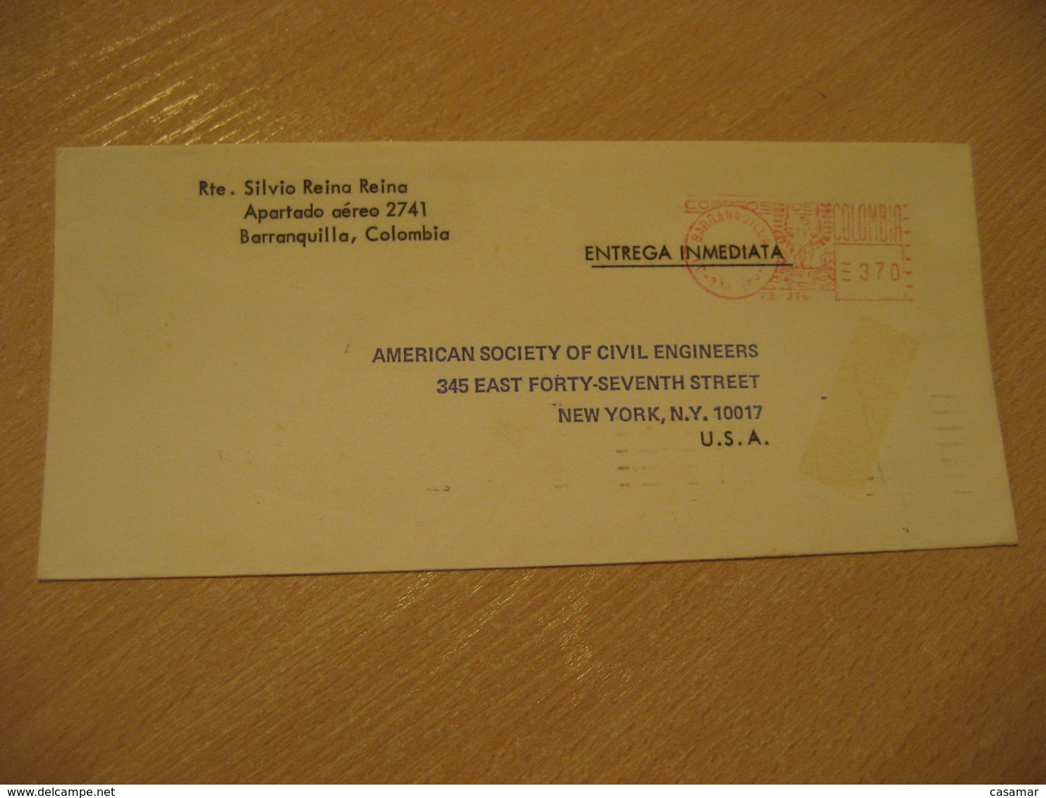 BARRANQUILLA 1973 To New York USA Correo Aereo Meter Air Mail Cancel Cover COLOMBIA - Colombie