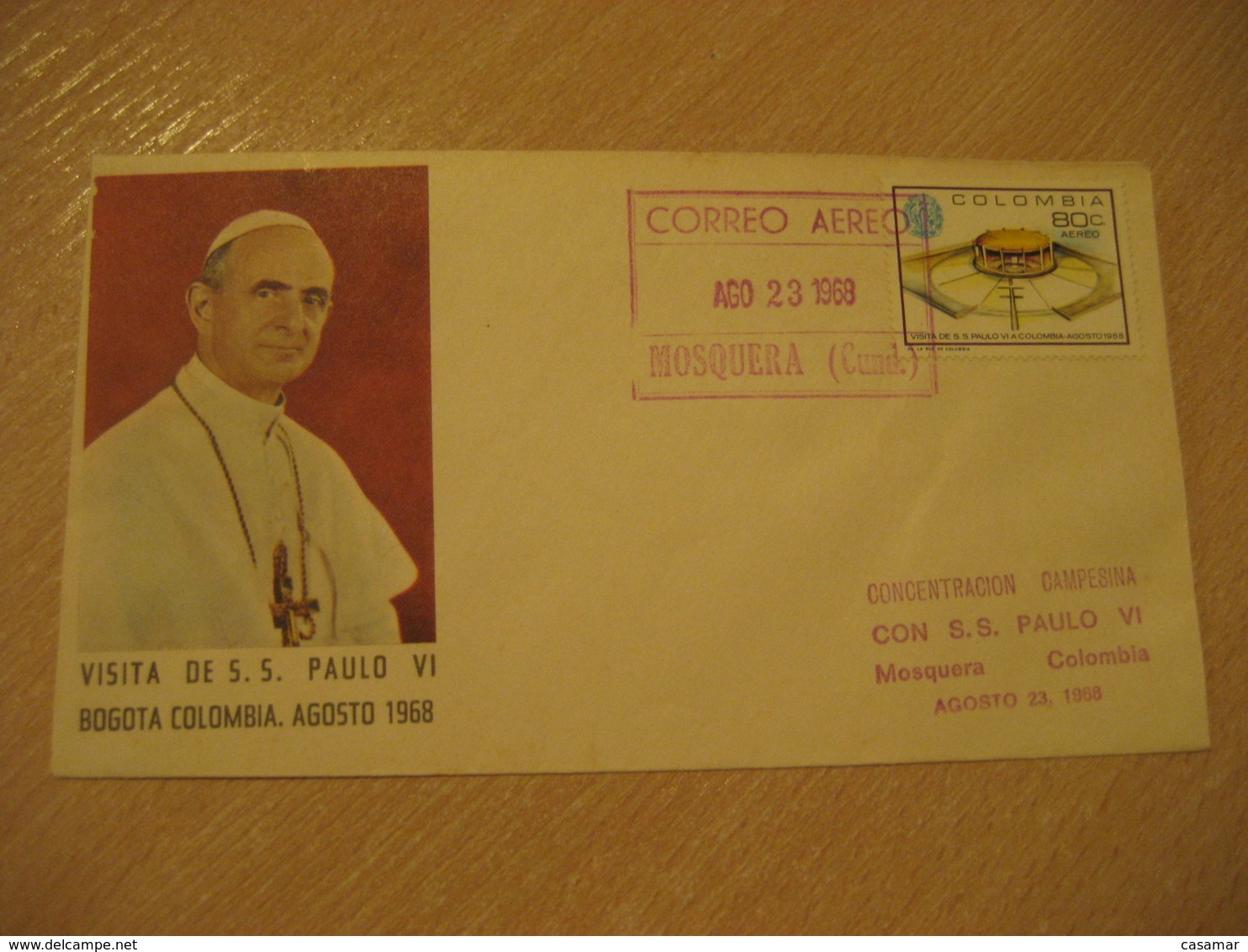 MOSQUERA 1968 Visit Paul VI Pablo VI Pope Papa Concentracion Campesina Correo Aereo Air Mail Cancel Cover COLOMBIA - Colombie