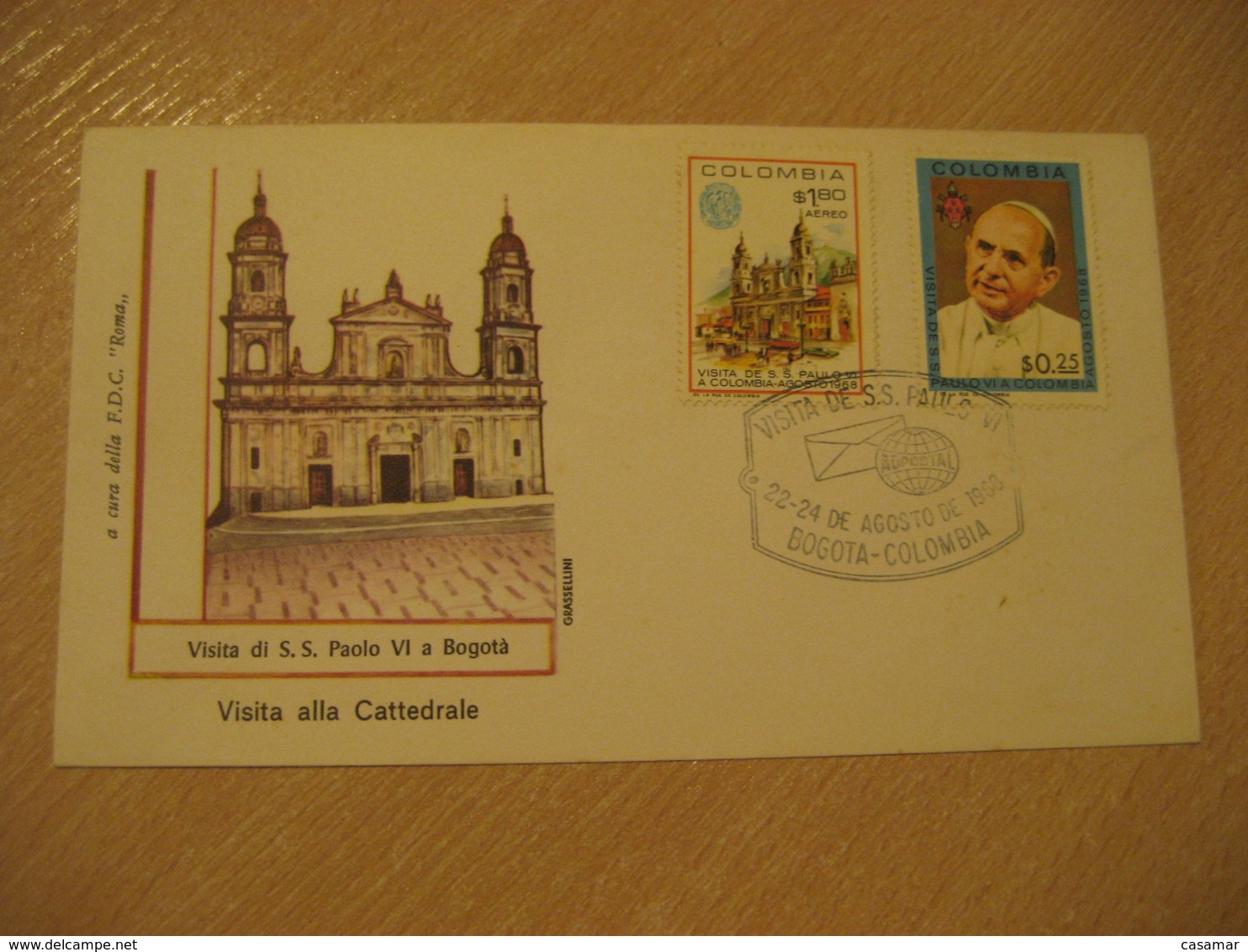 BOGOTA 1968 Visit Paul VI Pablo VI Pope Papa Cathedral Correo Aereo Air Mail Cancel Cover COLOMBIA - Colombie