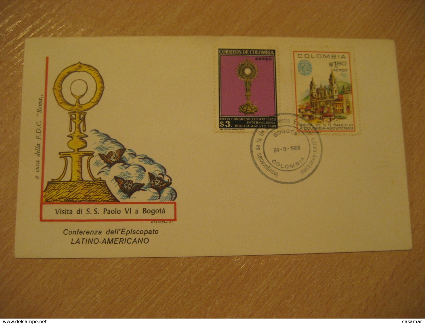 BOGOTA 1968 Visit Paul VI Pablo VI Pope Papa Conferencia Episcopal Correo Aereo Air Mail Cancel Cover COLOMBIA - Colombie