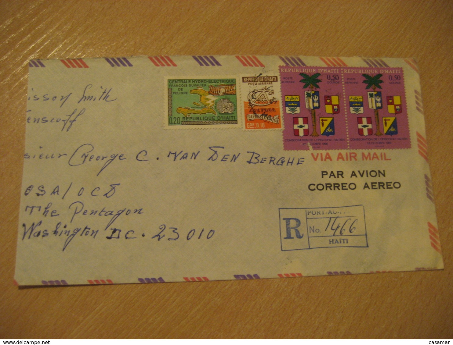 PORT-AU-PRINCE 1972 To The Pentagon Washington USA Registered Cancel Air Mail Cover HAITI Antilles West Indies - Haïti