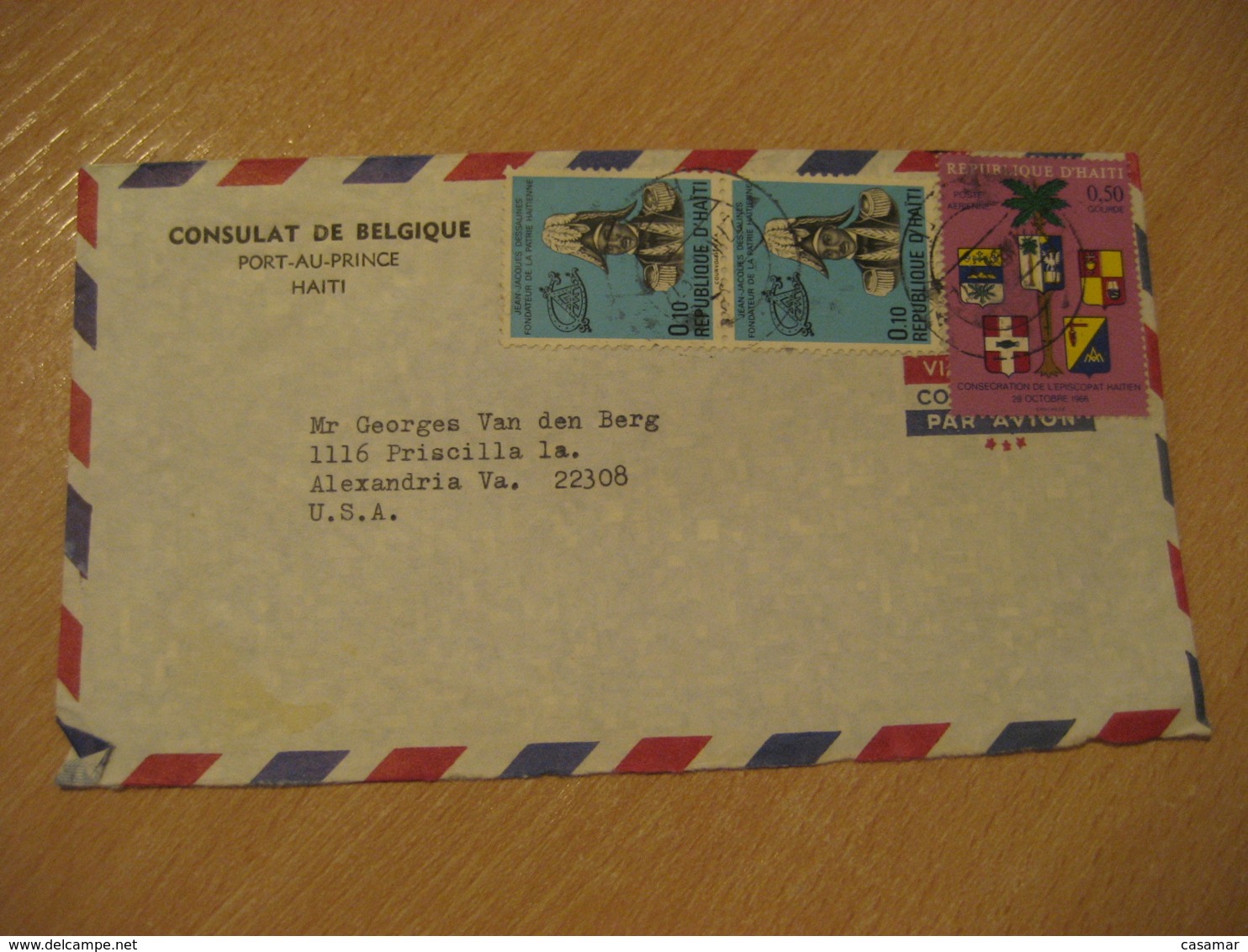 PORT-AU-PRINCE 1972 To Alexandria USA Consulate Of Belgium 3 Stamp Cancel Air Mail Cover HAITI Antilles West Indies - Haïti